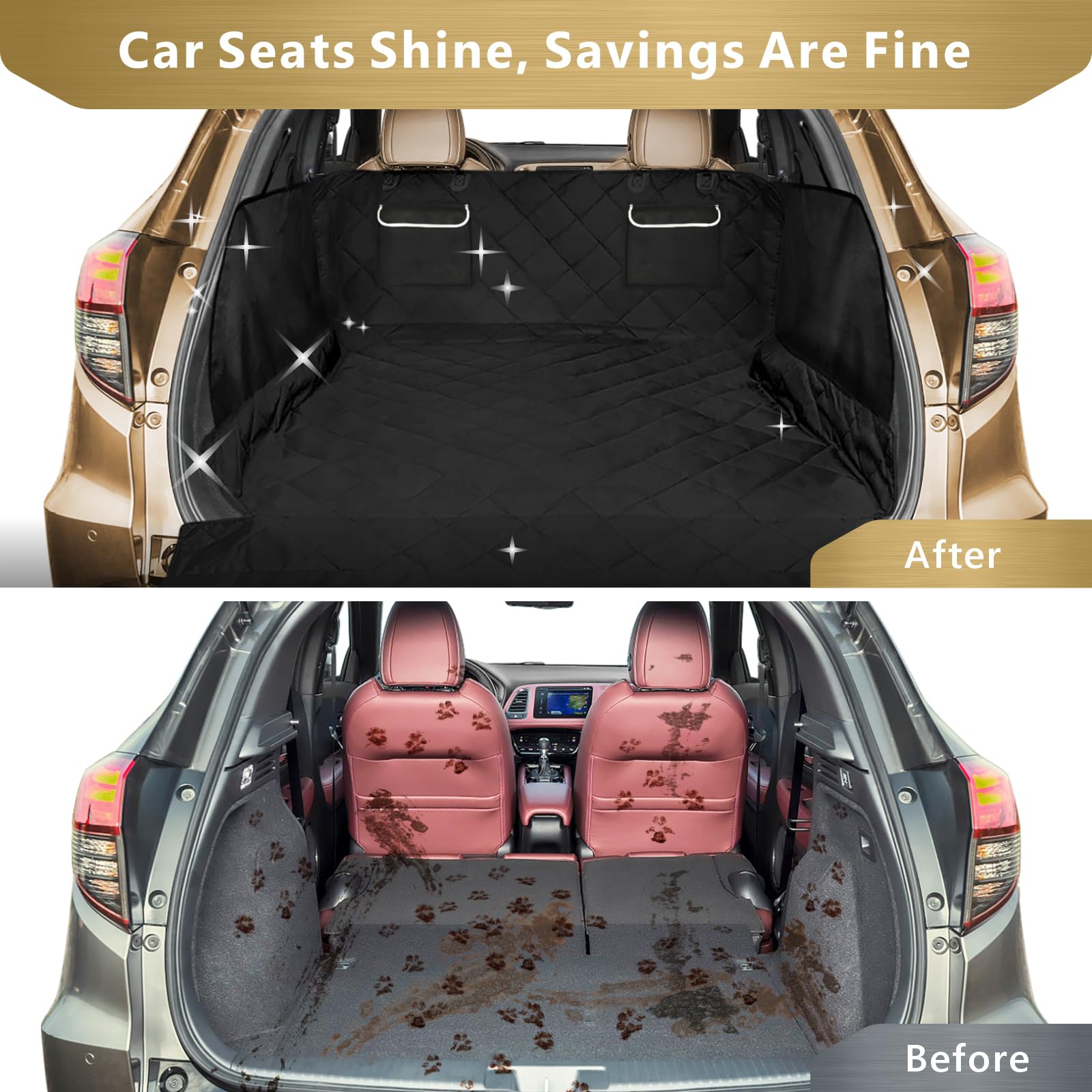 F-Color Suv Cargo Liner For Dogs - Waterproof Pet Cargo Liner With Side Flaps, Comfort Dog Cargo Cover With Bumper Flap 2 Pocket
