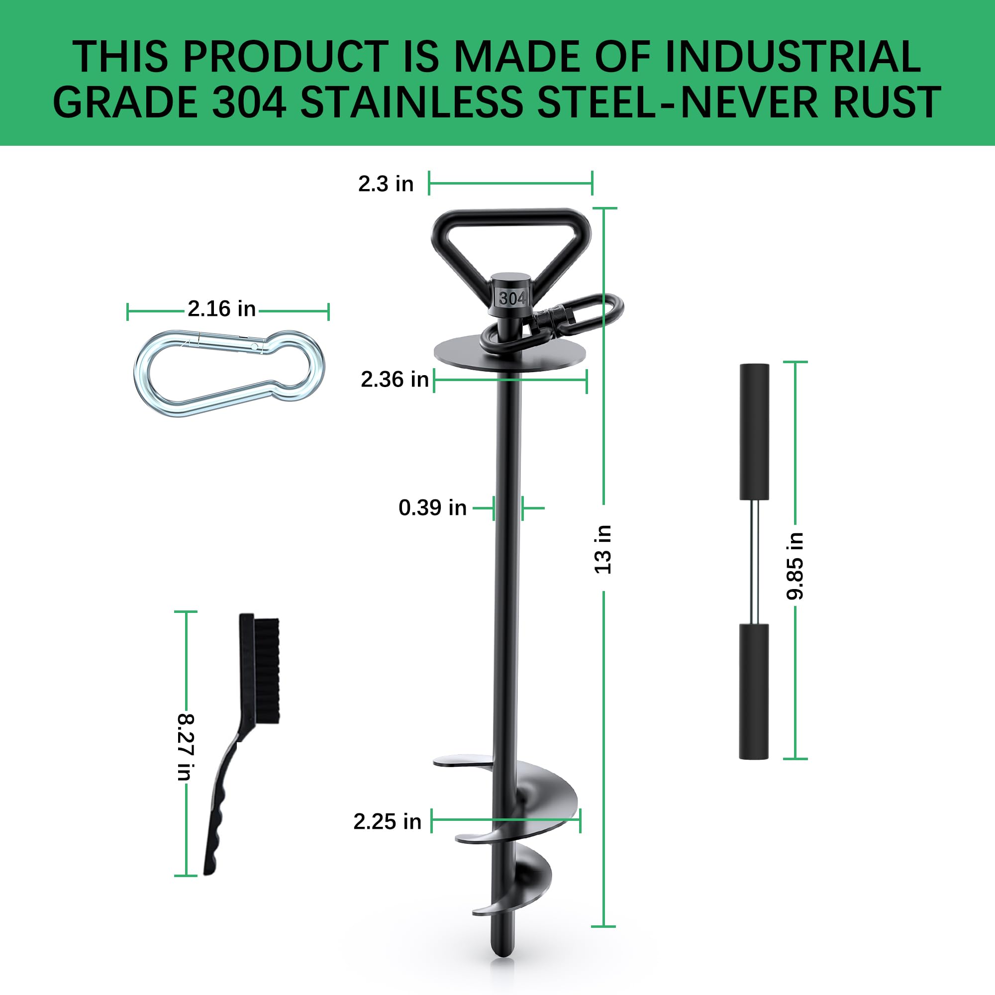 Tombaby Dog Tie Out Stake-Heavy Duty 304 Stainless Steel Dog Runner, Ground Anchor With 360 Swivel & Anti-Tangle,Use Any For To