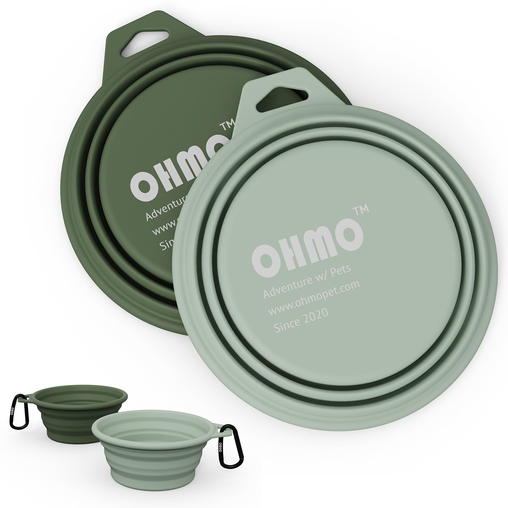 Ohmo Collapsible Dog Bowl(2 Pack, Camo&Light Green 12Oz/400Ml) Premium Silicone Pet Water Bowls For Cats & Dogs, Portable Dog Tr