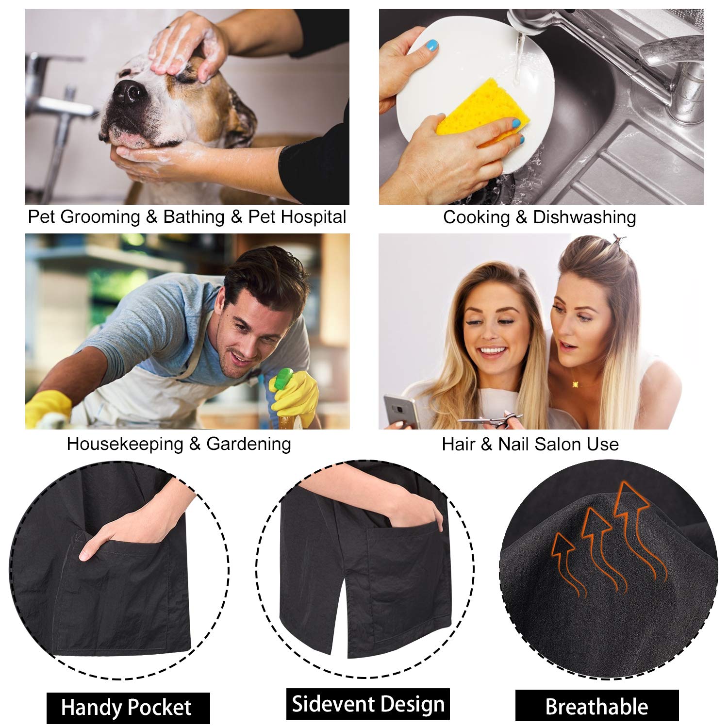 Noverlife Short Sleeves Pet Grooming Work Clothes With Full Zipper, 3Xl Size, Splash Proof Anti-Static Pet Beautician Smock, Dog Cat Groomer Cosmetologist Uniforms For Pet Shop Men Women