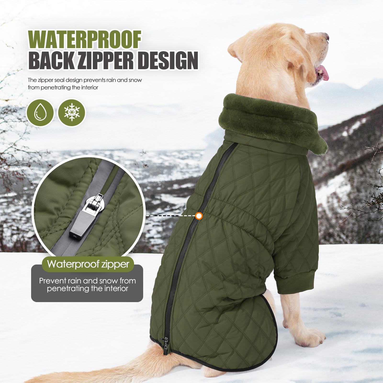 Warm Coat With Double Zipper, Winter Clothes For Small Medium Large Dogs, Turtleneck Puffer Jacket, Two Legs Cold Weather Coats,