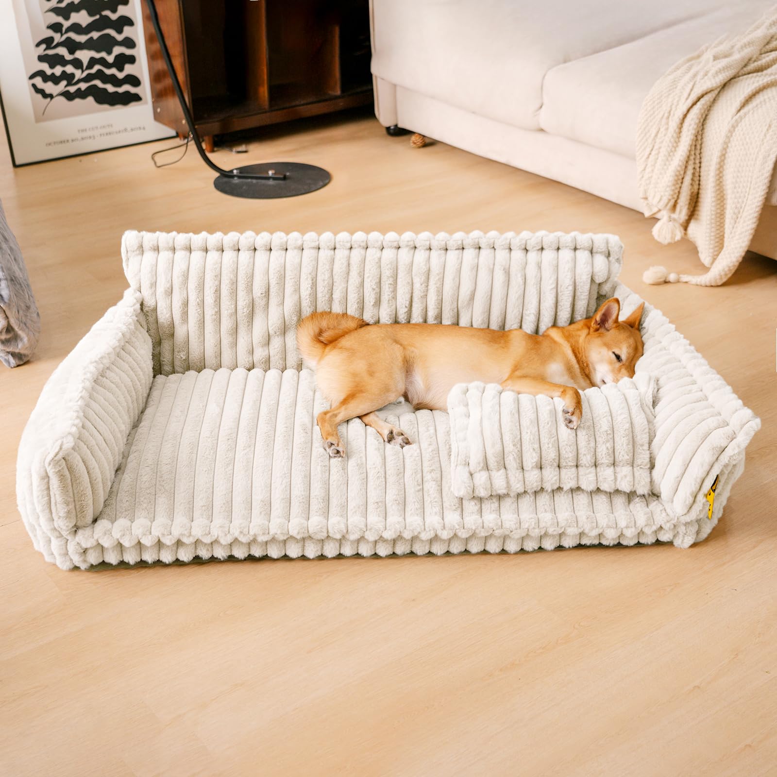 Funny Fuzzy Dog Bed For Medium Large Dogs - Orthopedic Dog Sofa With Removable Washable Cover And Anti-Slip Bottom, Supportive F