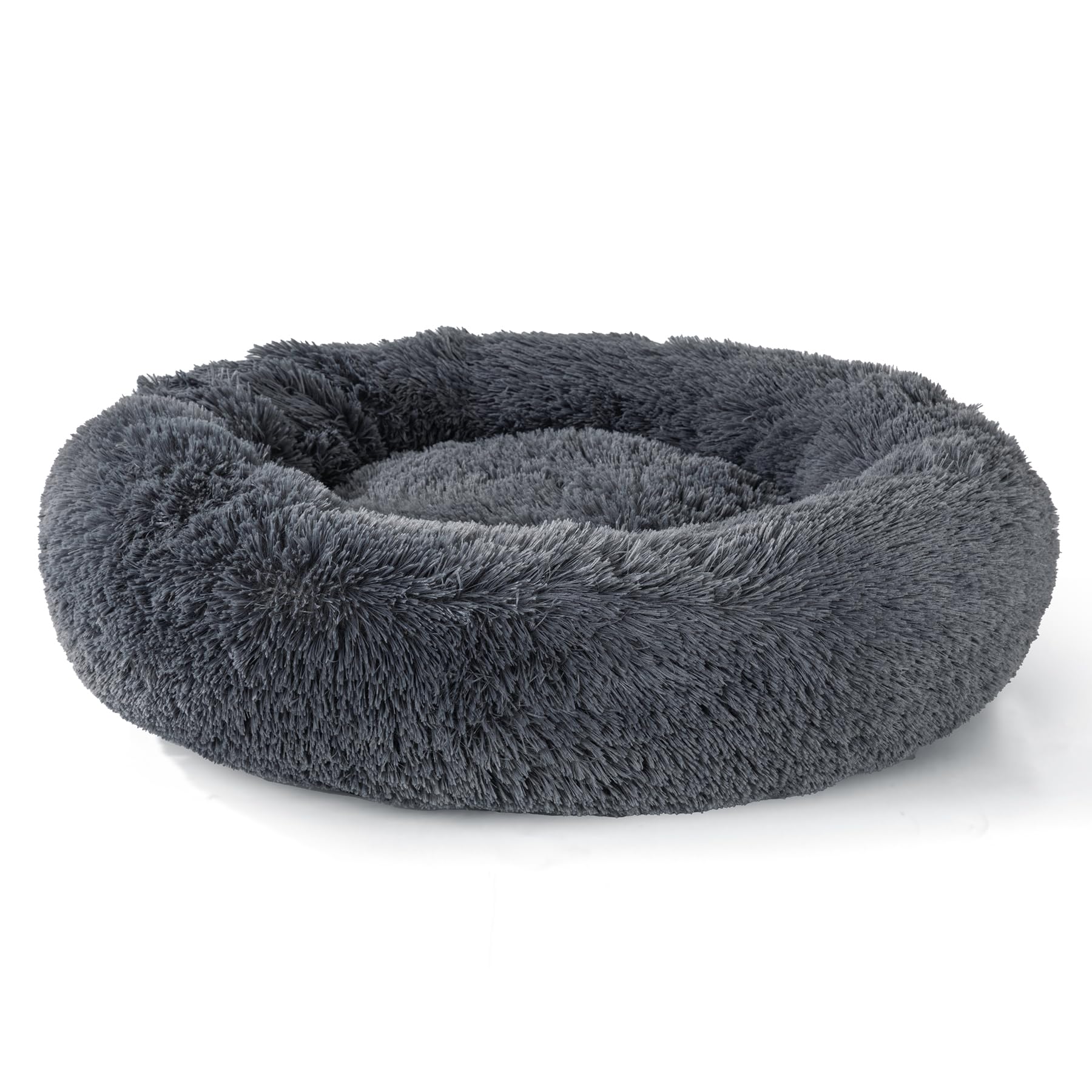 Calming Dog Bed For Medium And Large Dogs - Round Donut Washable Anti-Slip Faux Fur Fluffy Cuddle Anxiety Cat Bed (36'' Dark Gre