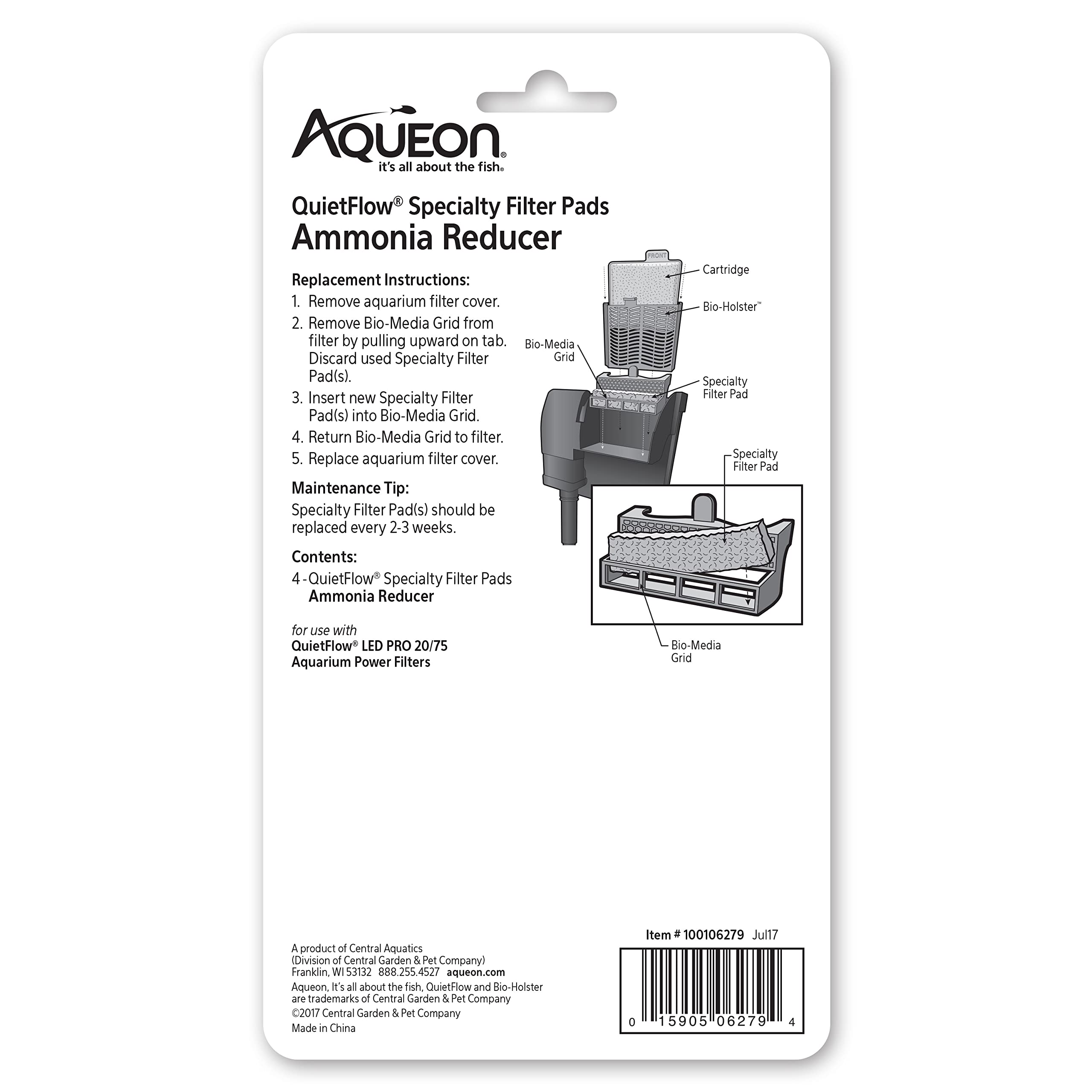 Aqueon Ammonia Reducer For Quietflow Led Pro Power Filter 20/75 4 Count