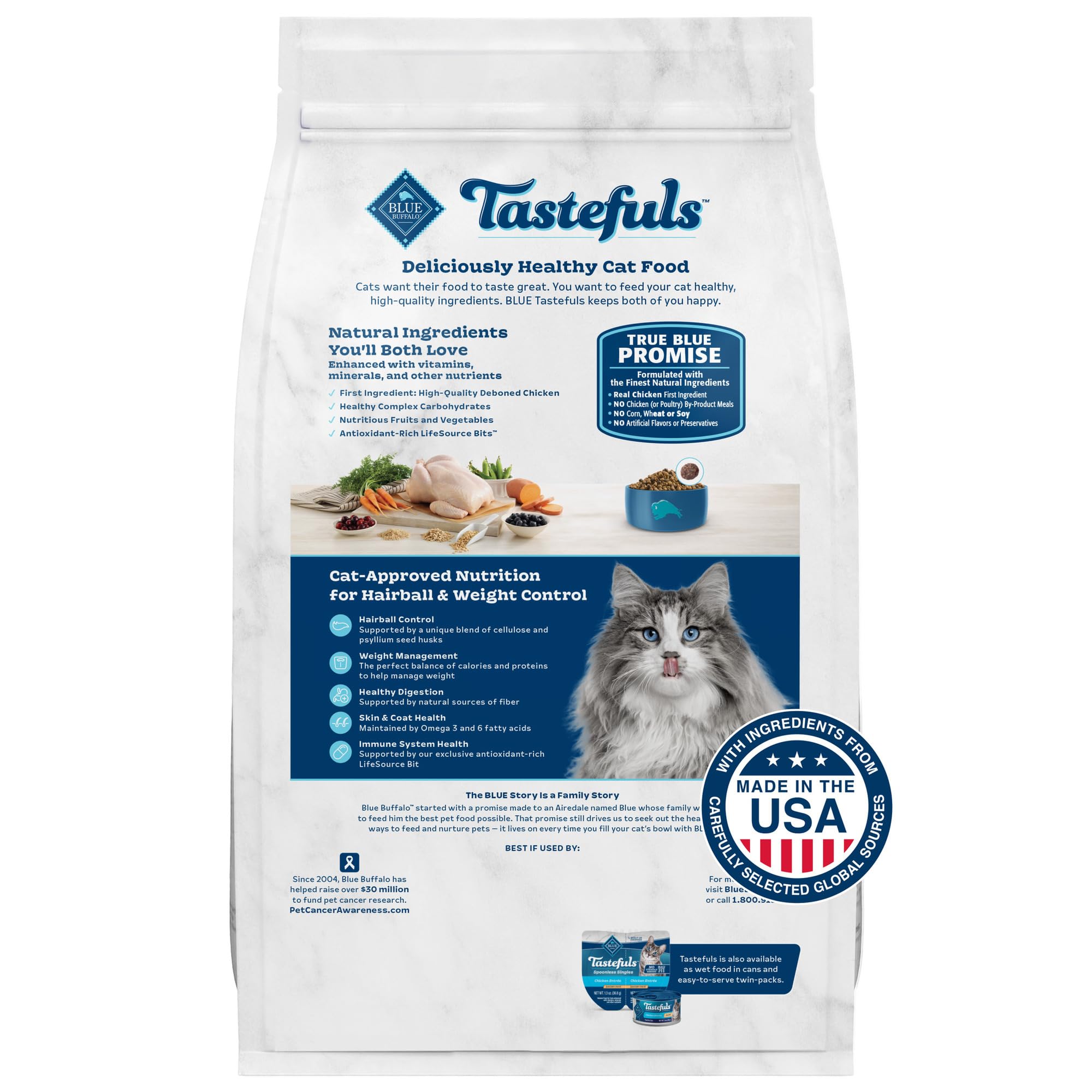 Blue Buffalo Tastefuls Adult Dry Cat Food for Weight Management & Hairball Control, Made in the USA with Natural Ingredients, Ch