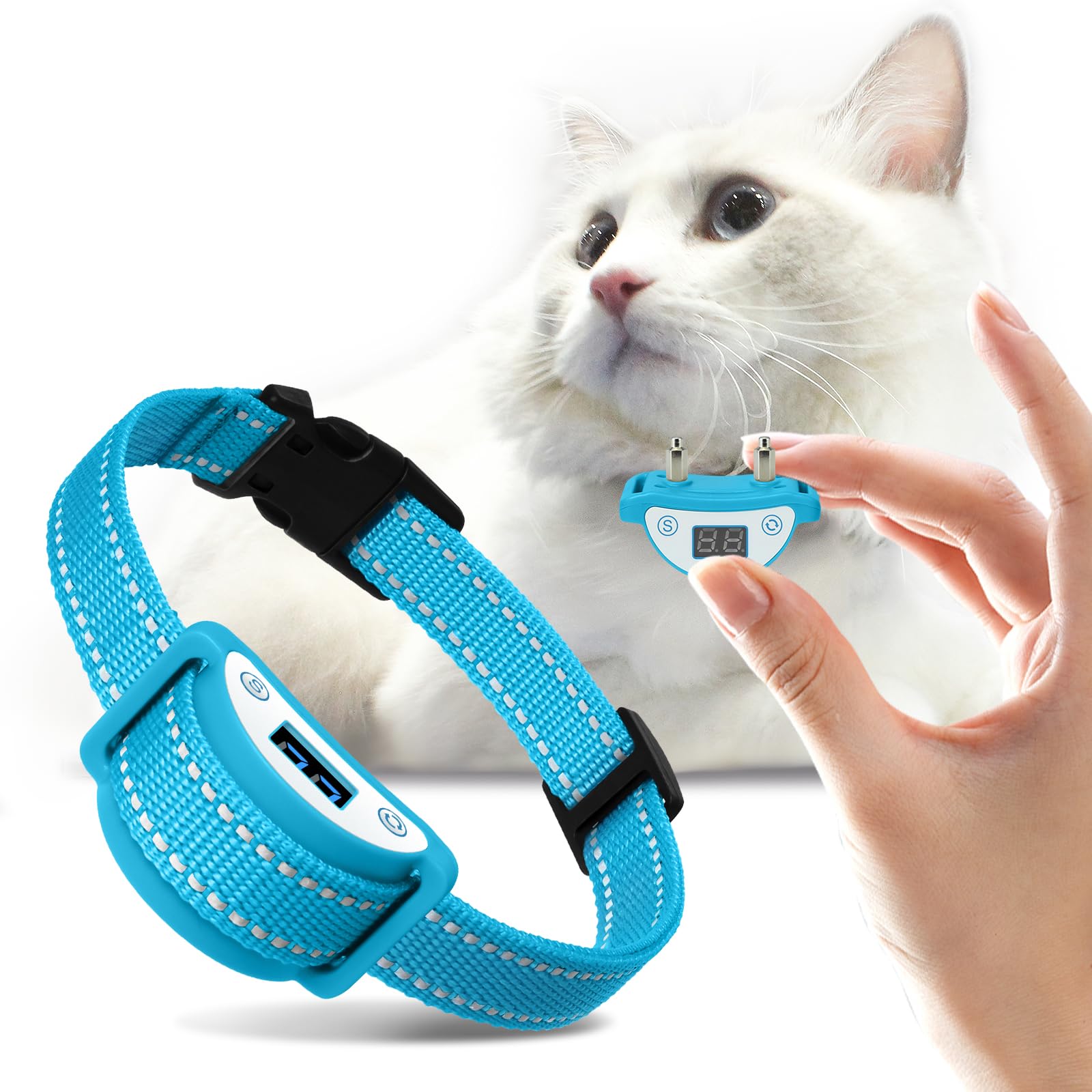 Paipaitek Cat Shock Collar, Beep, Vibration And Shock 3 Modes To Auto Stop Meowing, Lightest Safe Shock Collar For Small Cats 5-