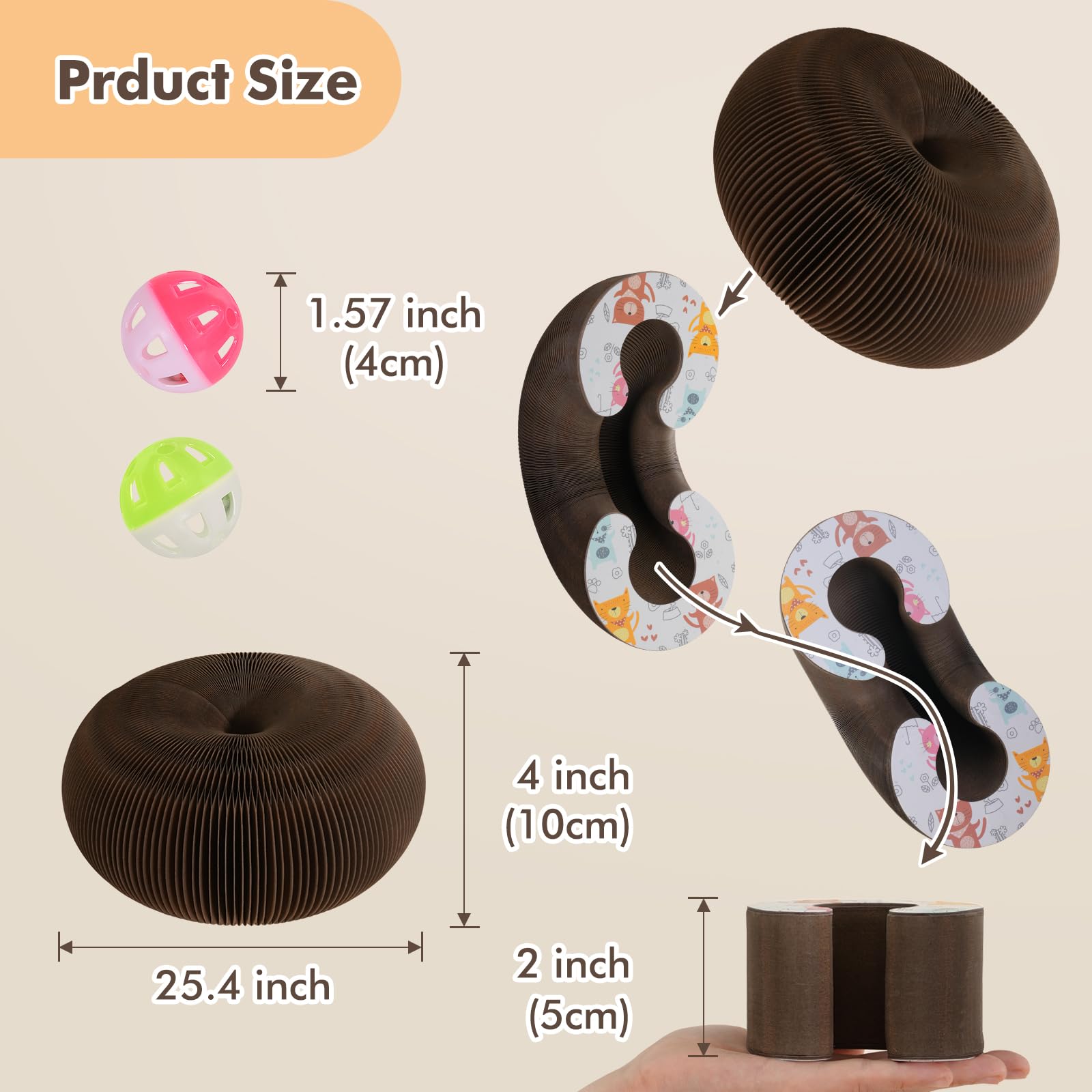 Konoator Magic Organ Cat Scratching Board - Foldable Interactive Cat Toy With 2 Bell Balls, Durable Cardboard Design For Indoor