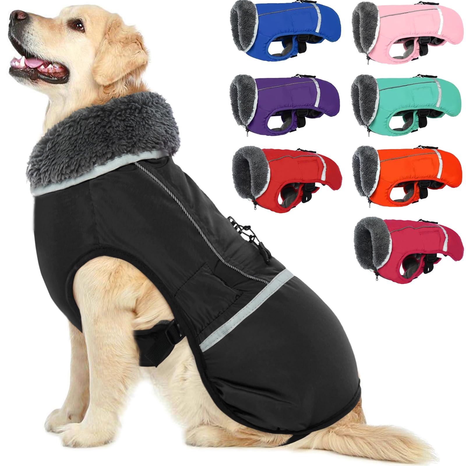 Qbleev Warm Dog Coat: Reflective Dog Jacket, Waterproof Winter Coat With Turtleneck, Thick Fleece Snowsuit, Christmas Pet Vest F