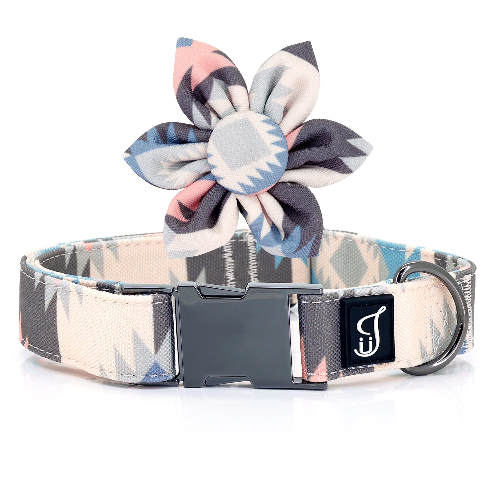 Ultra Joys Girl Dog Collars With Flower - Female Dog Collars With Comfortable Cotton Fabric In & Metal Buckle Boho Aztec Design 