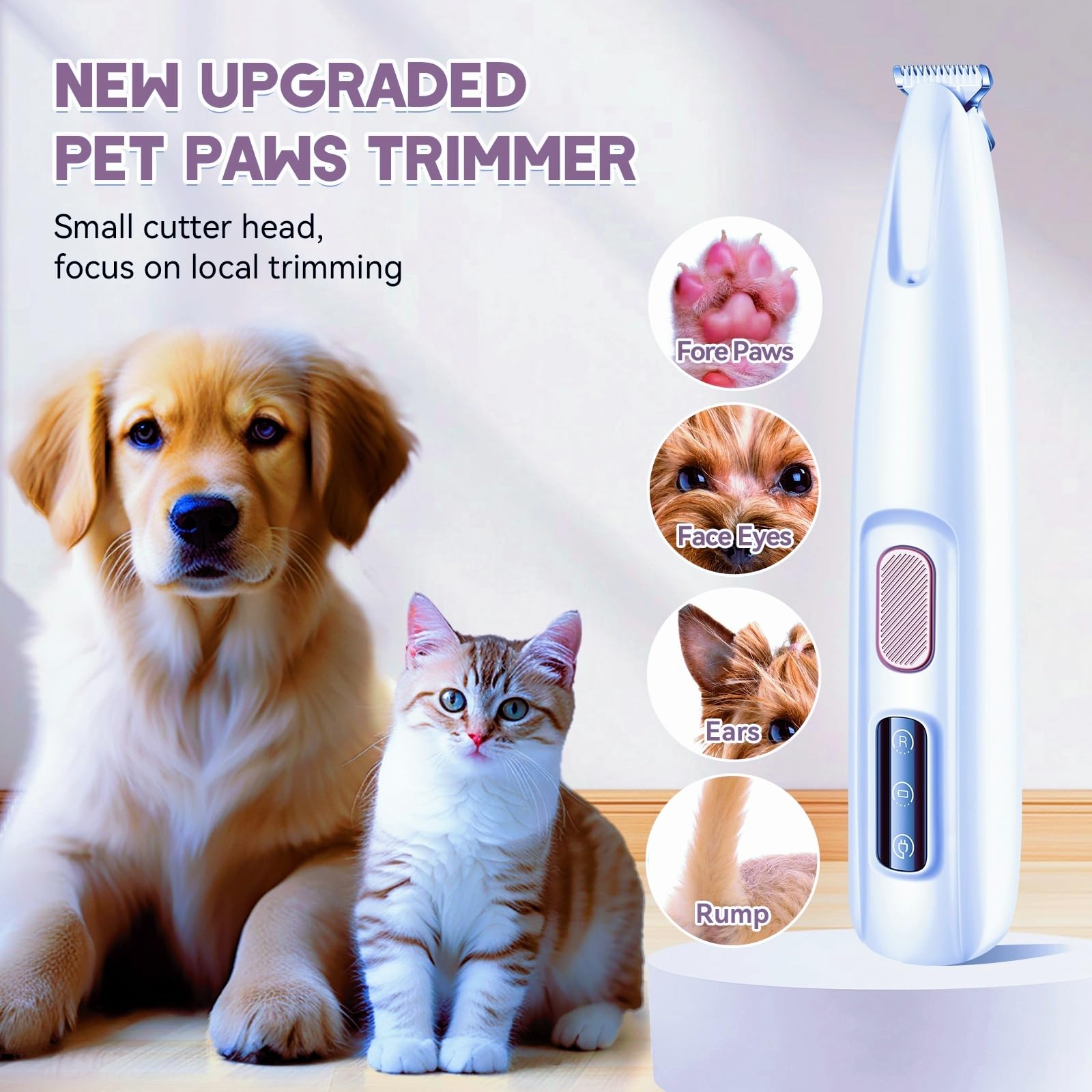 Paw Trimmer For Dogs Electric, Upgraded Pet Paw Trimmer With Led Light, Pet Hair Clippers Rechargeable Low Noise, Grooming Shave