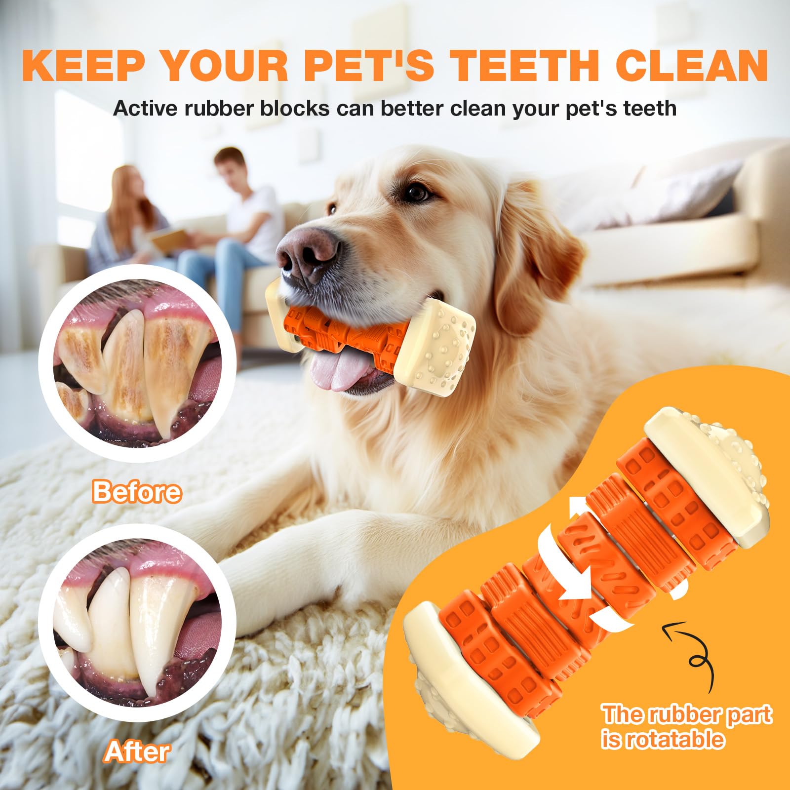 Durable Dog Toys For Aggressive Chewers - Indestructible, Interactive & Enriching Puzzle Toys (Orange, L)