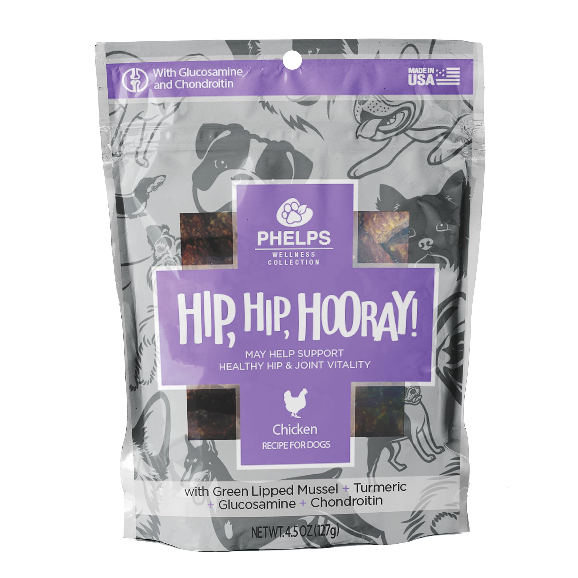 Phelps Wellness Collection Hip, Hip, Hooray Joint Health Chicken Recipe Dog Treats 4.5 oz