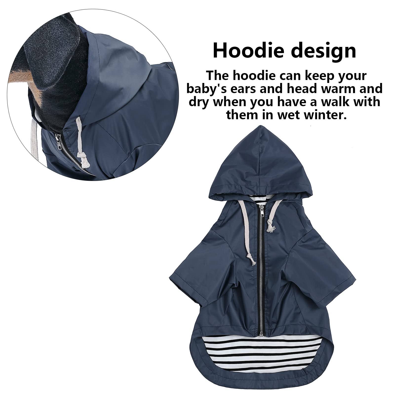 Dog Raincoat Waterproof Puppy Rain Jacket With Hood For Small Medium Dogs, Poncho With Reflective Strap, Storage Pocket And Harness Hole - Blue - L