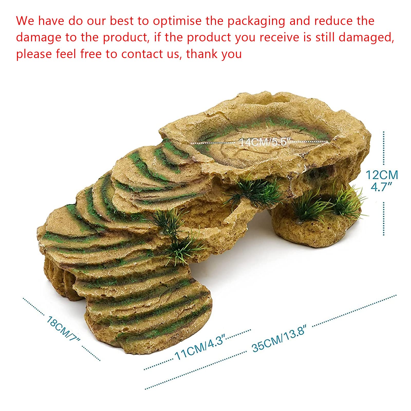 Minyulua Turtle Basking Platform Reptile Terrarium Hideout Tortoise Resin Rock Hide Cave Habitat Ornament For Bearded Dragon Fro