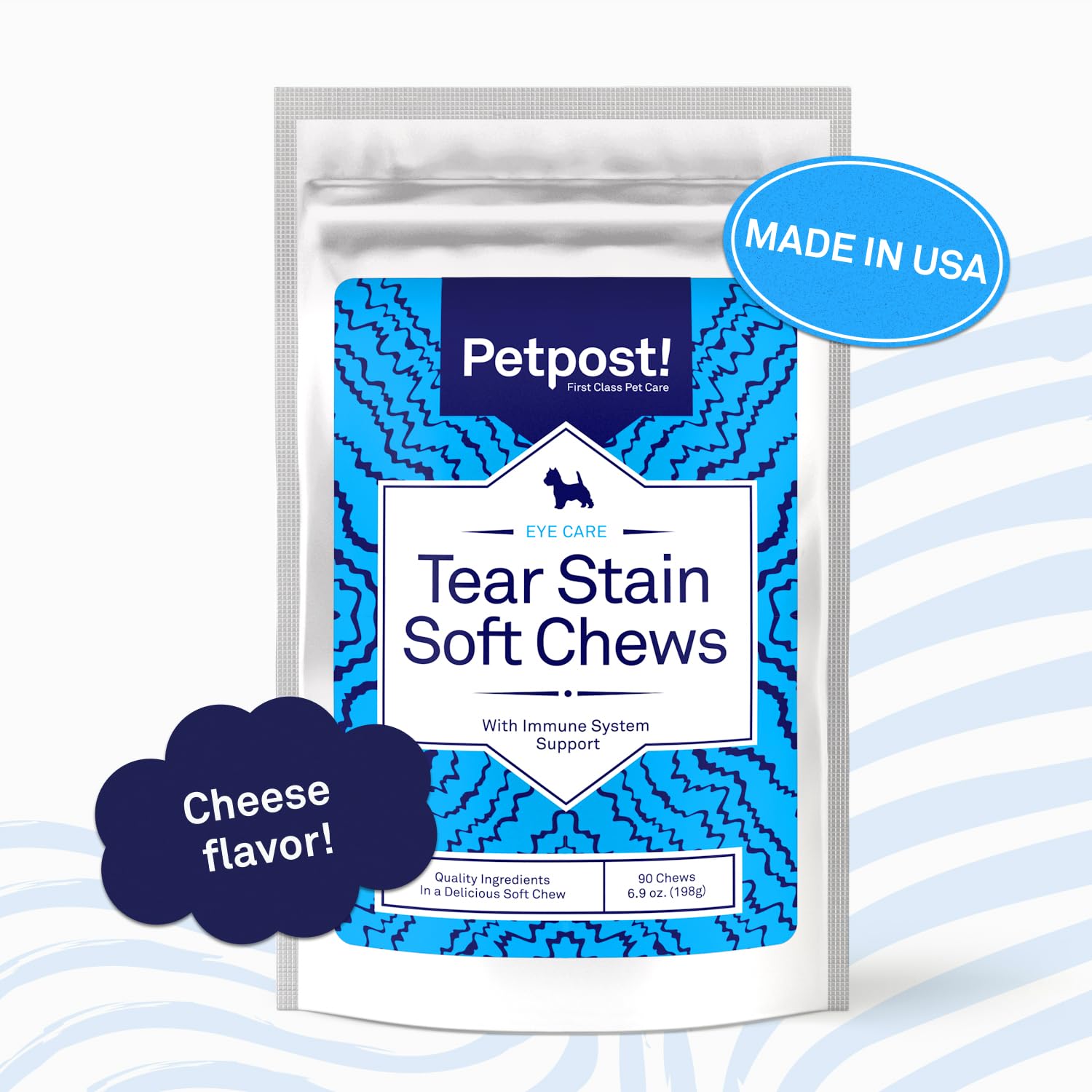 Petpost | Tear Stain Remover Soft Chews - Delicious Cheese Treat & Eye Stain Supplement for Dogs - Natural Treatment for Tear St