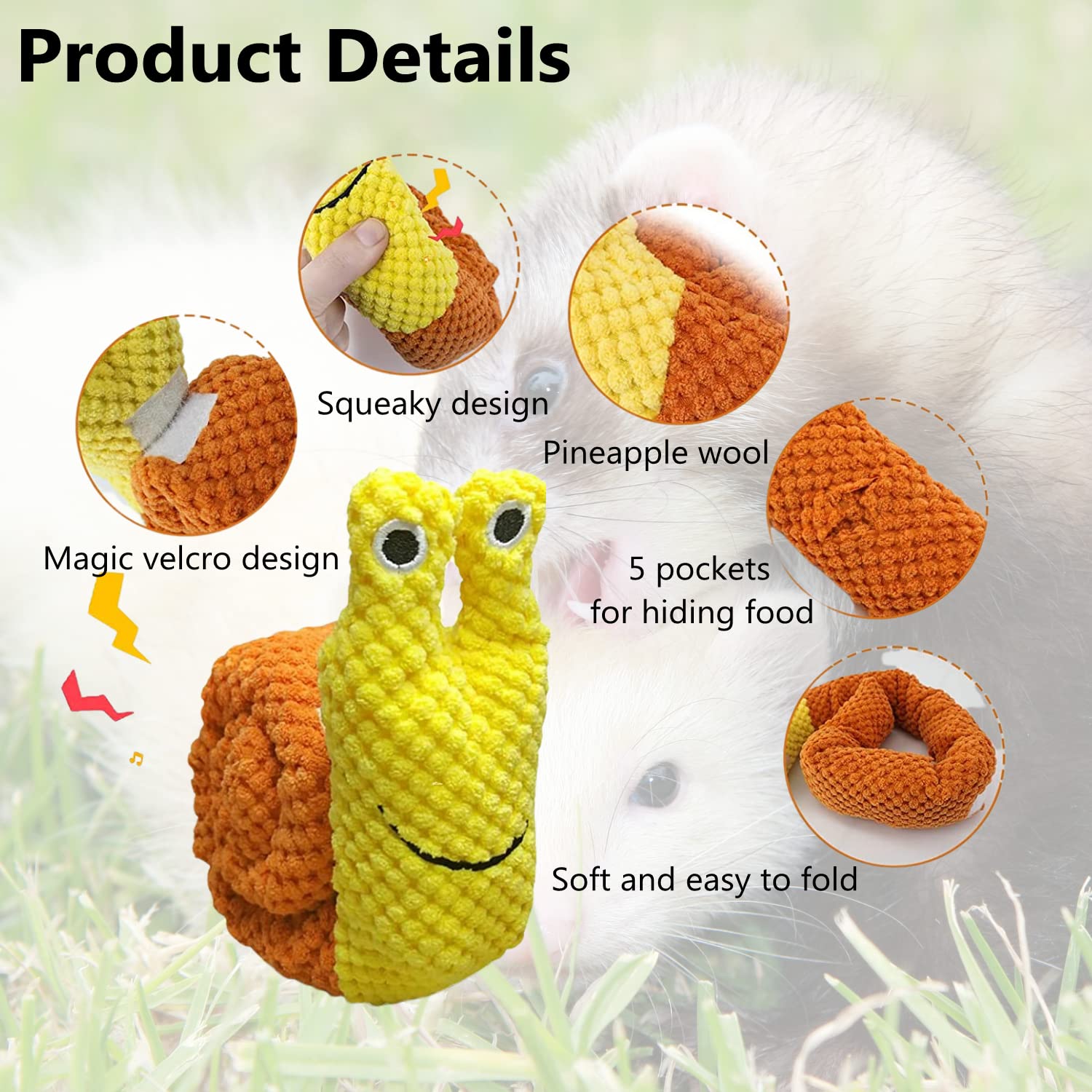Haichen Tec Ferret Squeaky Snuffle Toy Treat Dispensing Foraging Puzzle Enrichment Plush Teething Chew Toys For Stress Release F