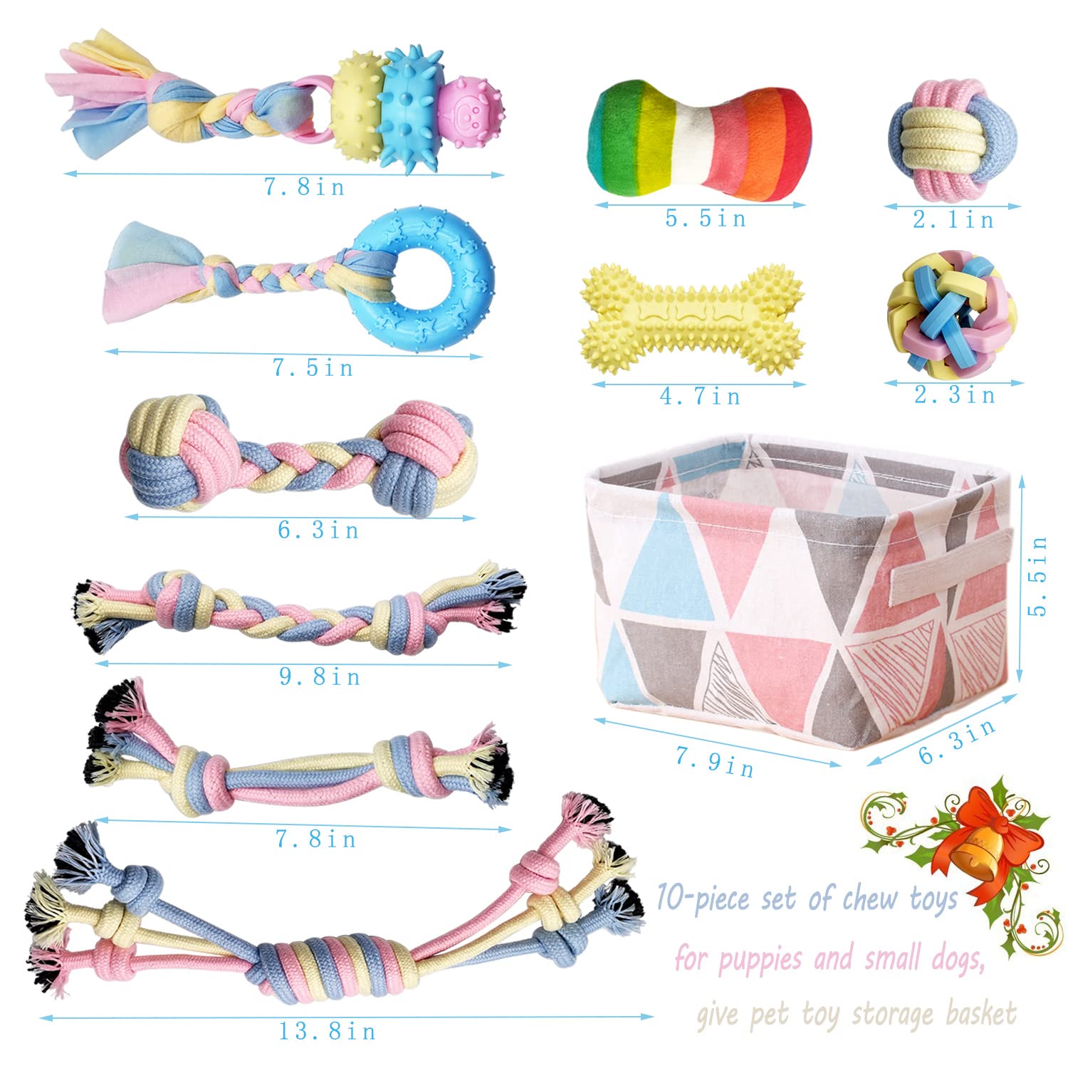 Benseao Puppy Teething Chew Toys Puppy Chew Toys For Teething Dog Rope Toy For Small Dog Interactive Puppy Toys Dog Balls Puppy Teething Toys Ring Dog Toys Storage Basket (A)