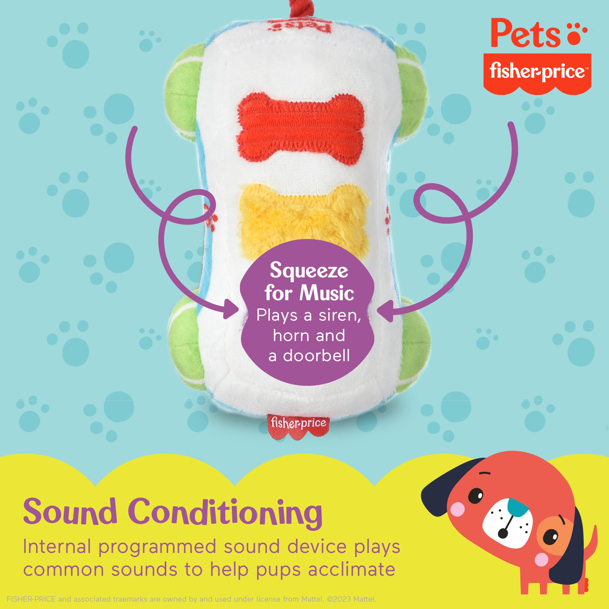 Fisher-Price For Pets Sound-Bites Plush Toy Xylophone For Puppies, Sounds Desensitize Pups To Noises - Noise-Making Chew Toy For Puppies - Multifunctional Dog Toy
