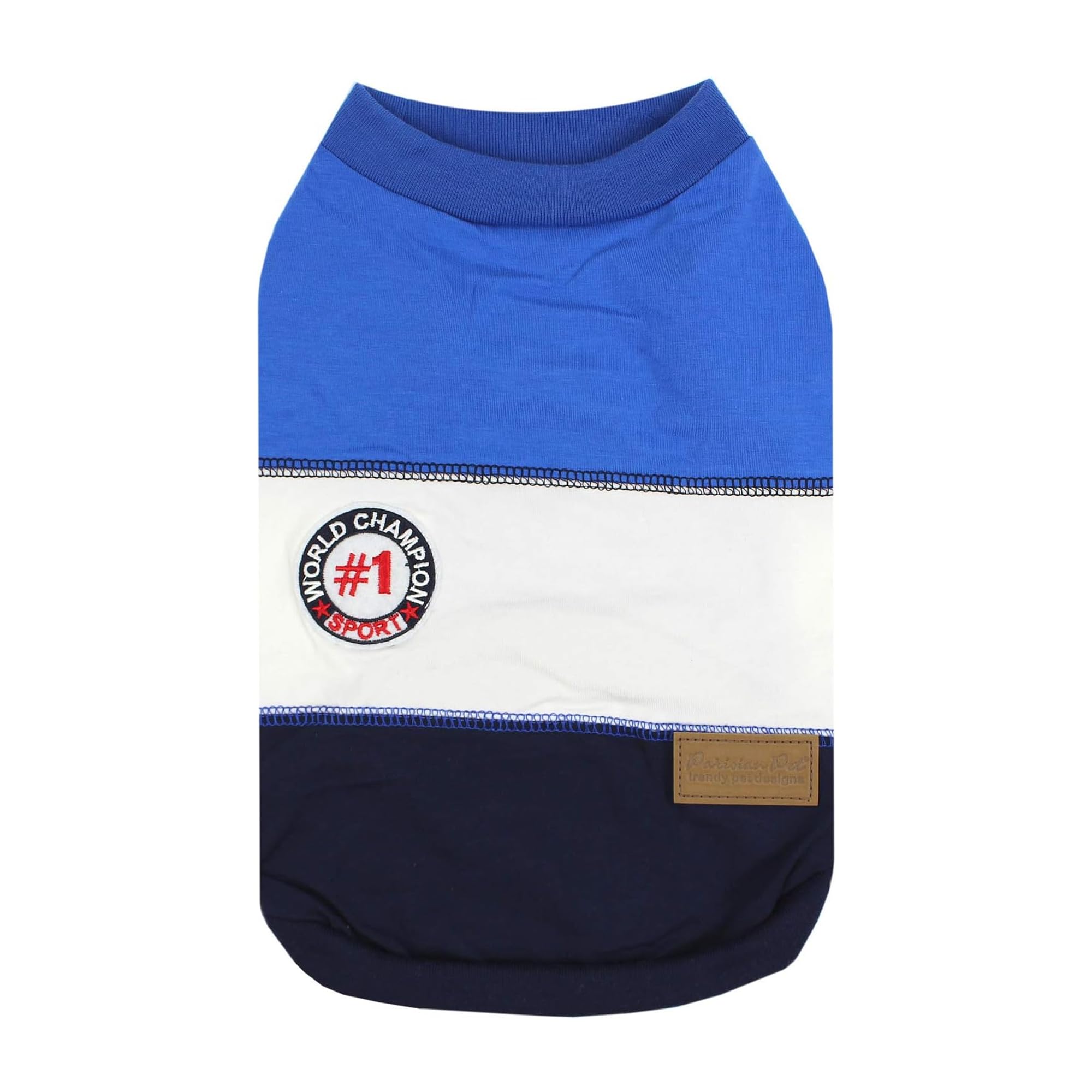 Parisian Pet Embroidered 'Worlds Champion' Dog Shirt - Lightweight Sleeveless Color Block Tee - Machine Washable For Small Dogs
