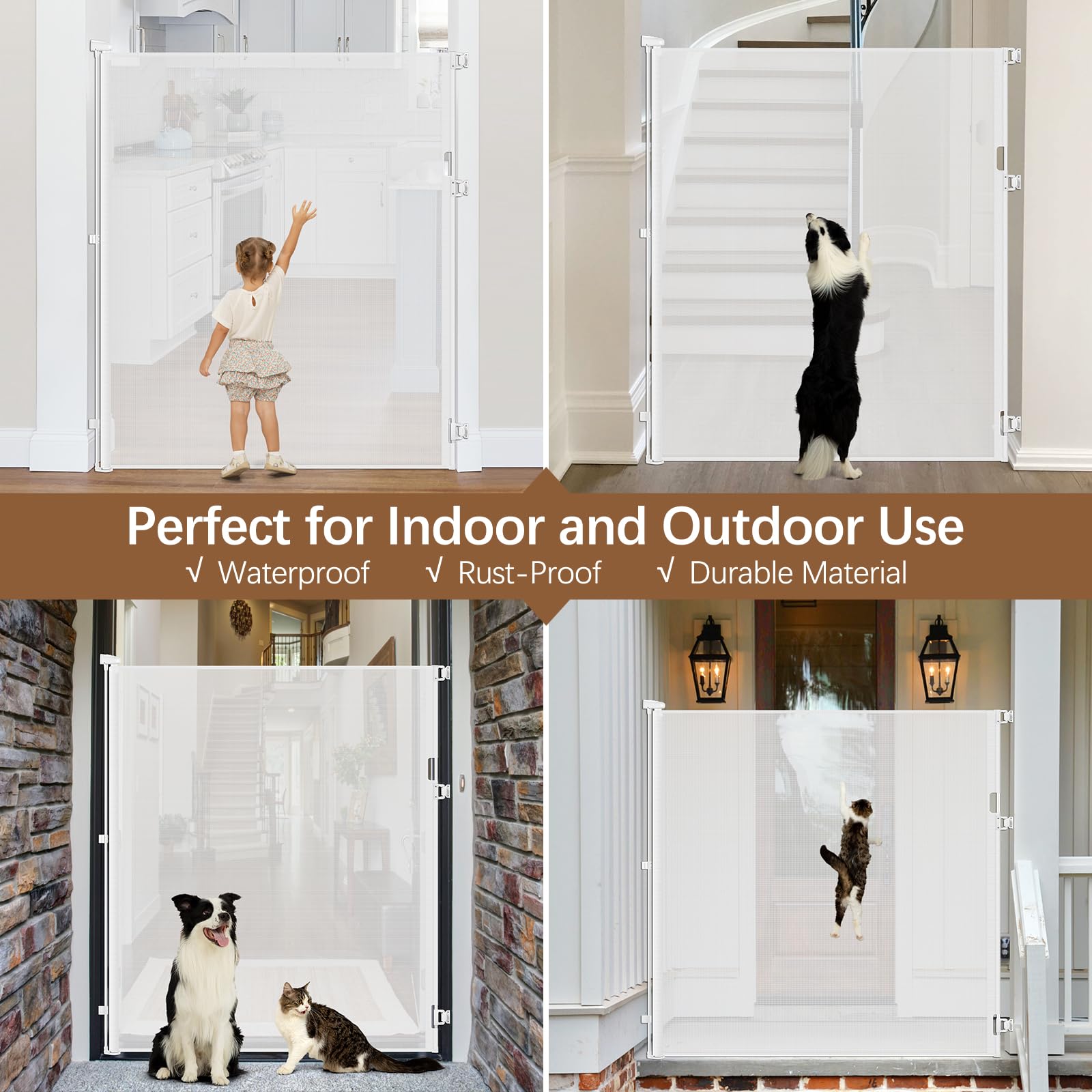 60 Inch Extra Tall Pet Gate Tall Retractable Baby Gate - No Jumping Over, Extends to 55'' Wide Retractable Gate Outdoor Tall Dog