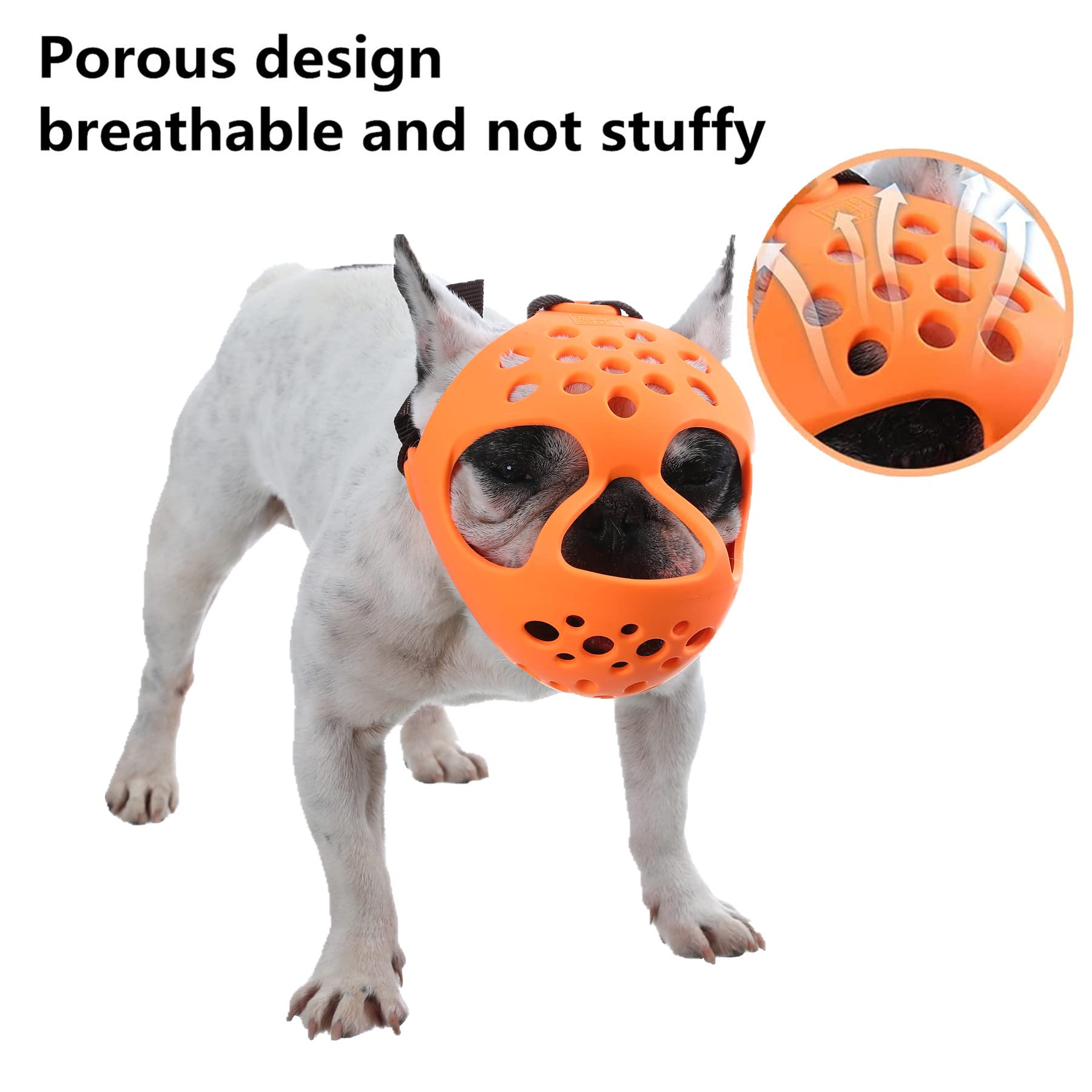 Jyhy Short Snout Dog Muzzles,Soft Silicone Adjustable Breathable Bulldog Muzzle For Biting Chewing Barking Training,Ideal For Flat-Faced Dogs (S, Orange)