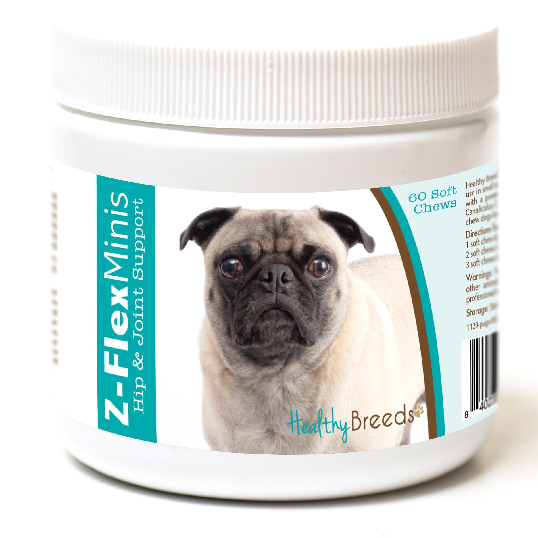 Healthy Breeds Pug Z-Flex Minis Hip and Joint Support Soft Chews 60 Count