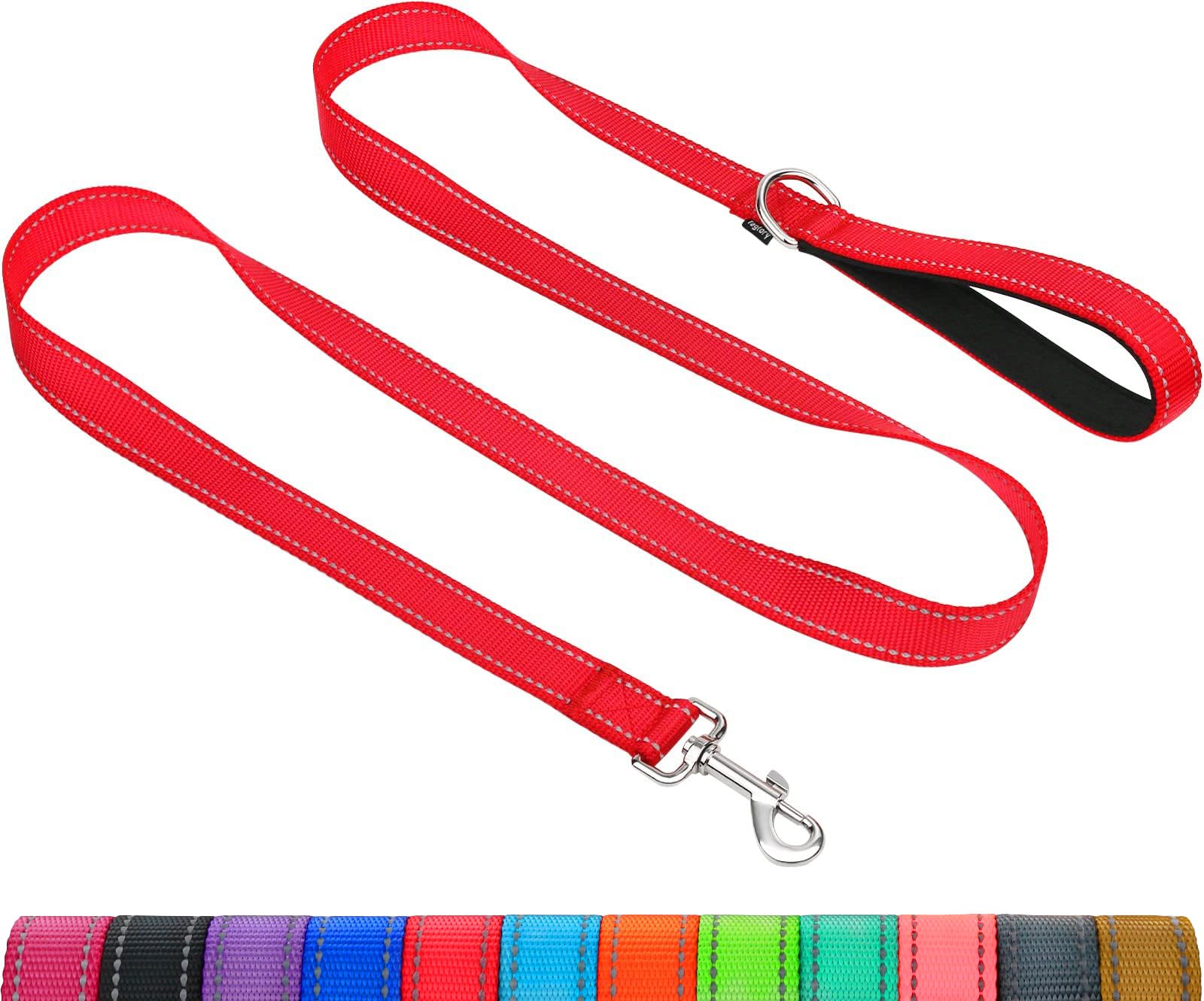 Taglory Nylon Dog Leash 6Ft, Soft Padded Handle Pet Reflective Leashes For Medium Large Dogs Walking & Training, Red