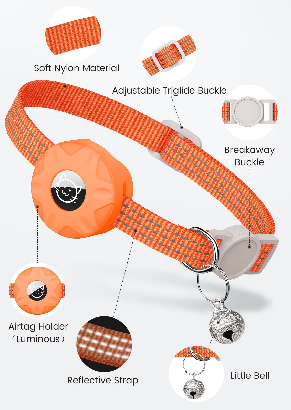 Airtag Cat Collar, Reflective Kitten Collar Breakaway Apple Air Tag Cat Collar, Gps Cat Collar With Airtag Holder And Bell, Ligh