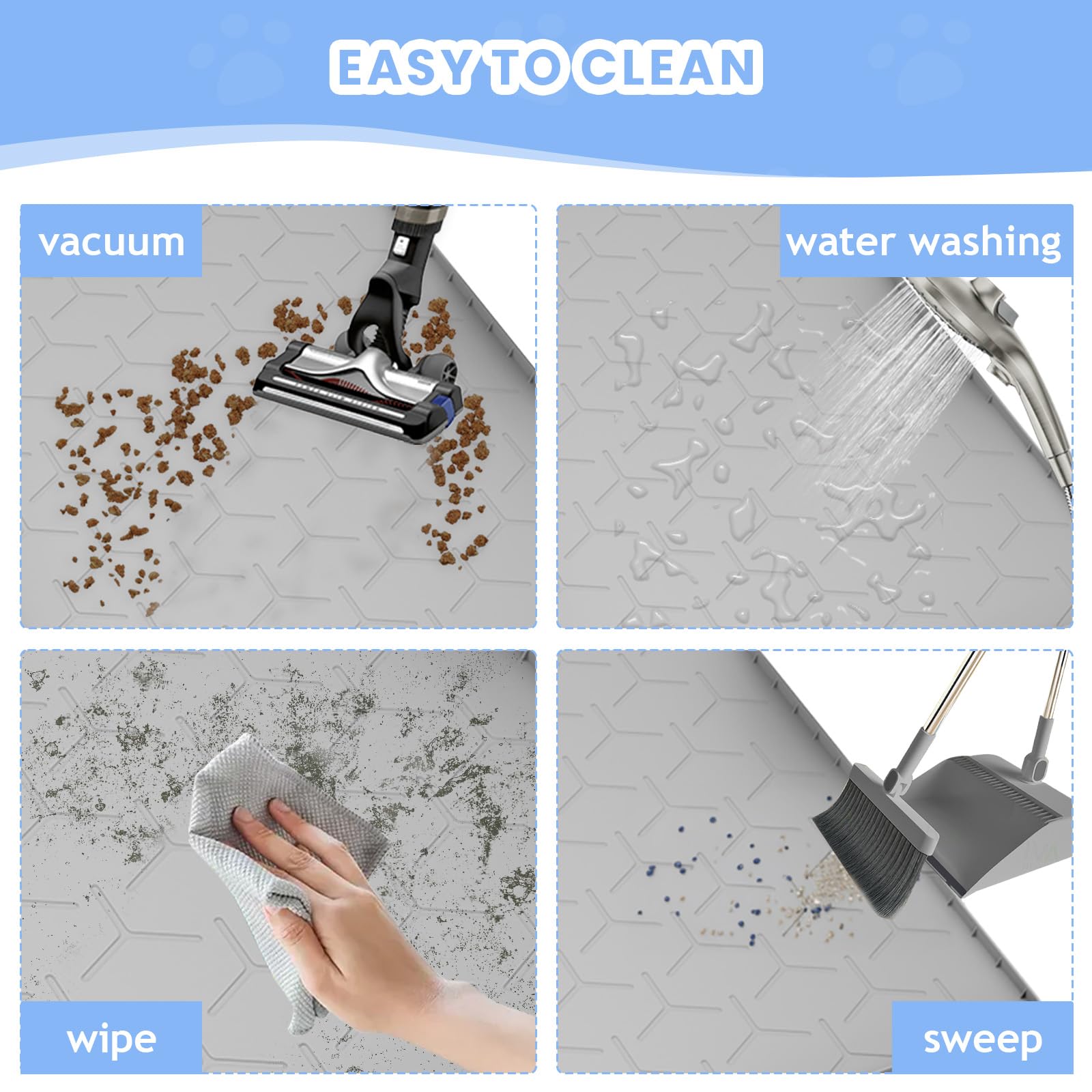 Large Silicone Cat Litter Mat: Easy To Clean Kitty Scratch Pad Soft And Waterproof Litter Box Trapping Mat (22'X34'- Grey)