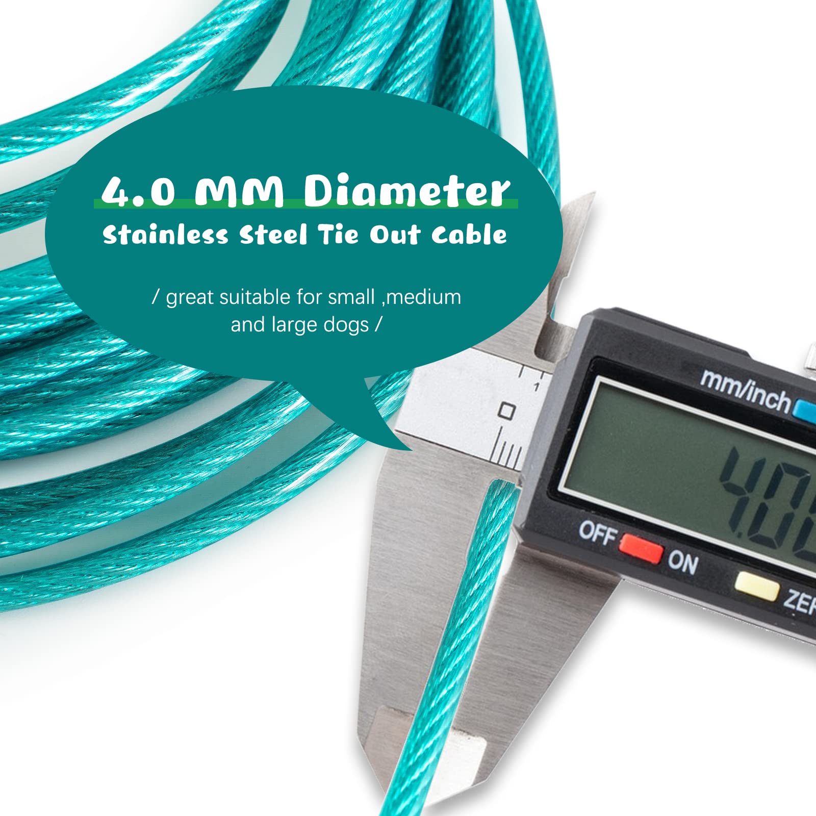 Tie Out Cable For Dogs, 50Ft Dog Leads For Yard Chew Proof, Heavy Duty Dog Tie Out Cable For Large Dogs Up To 125Lbs, Durable Dog Runner For Yard Or Camping