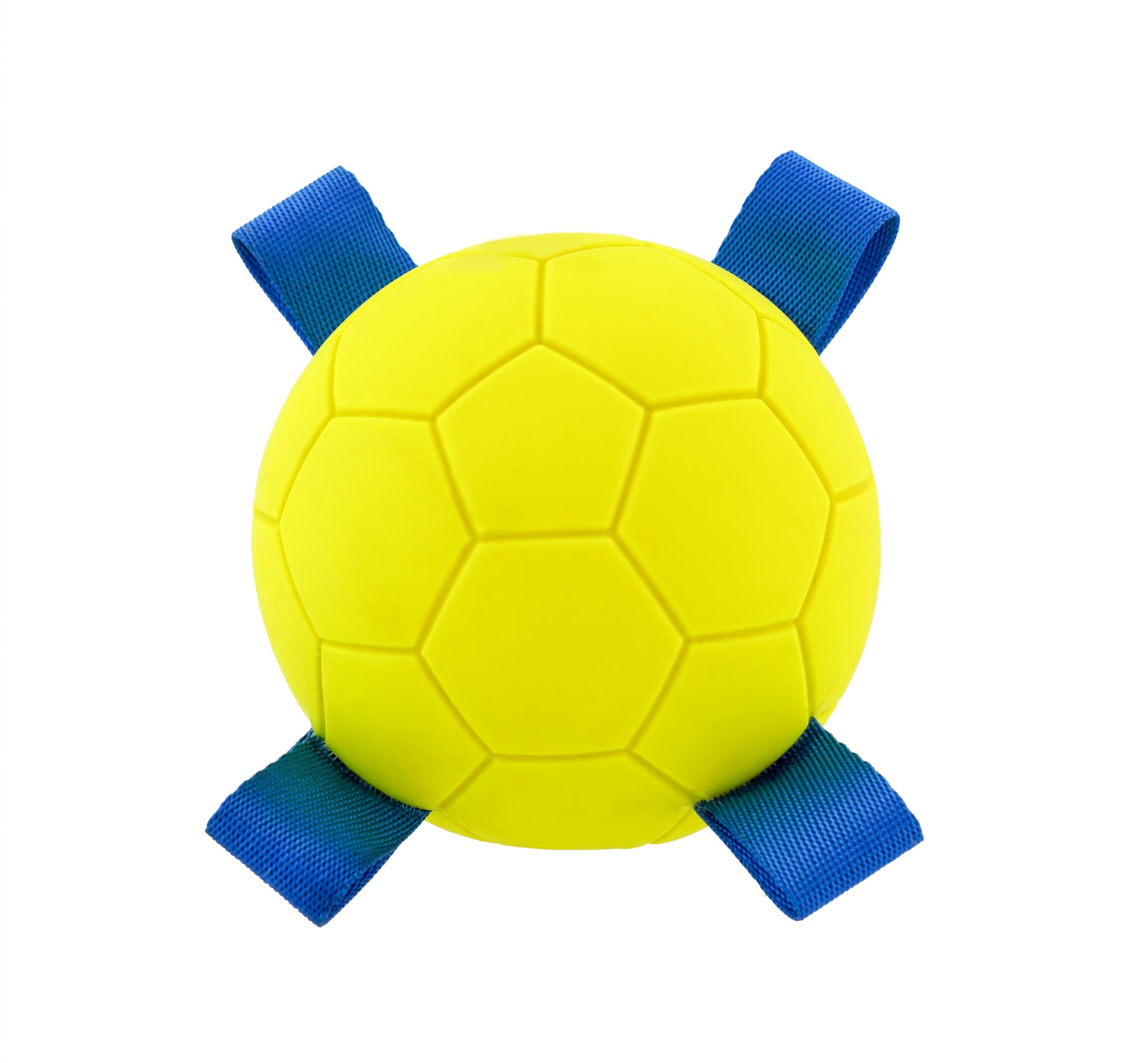 Hartz Dura Play Sports Soccer Dog Toy, Bacon Scented Squeaky Latex Yellow & Blue Toy, 1 Count