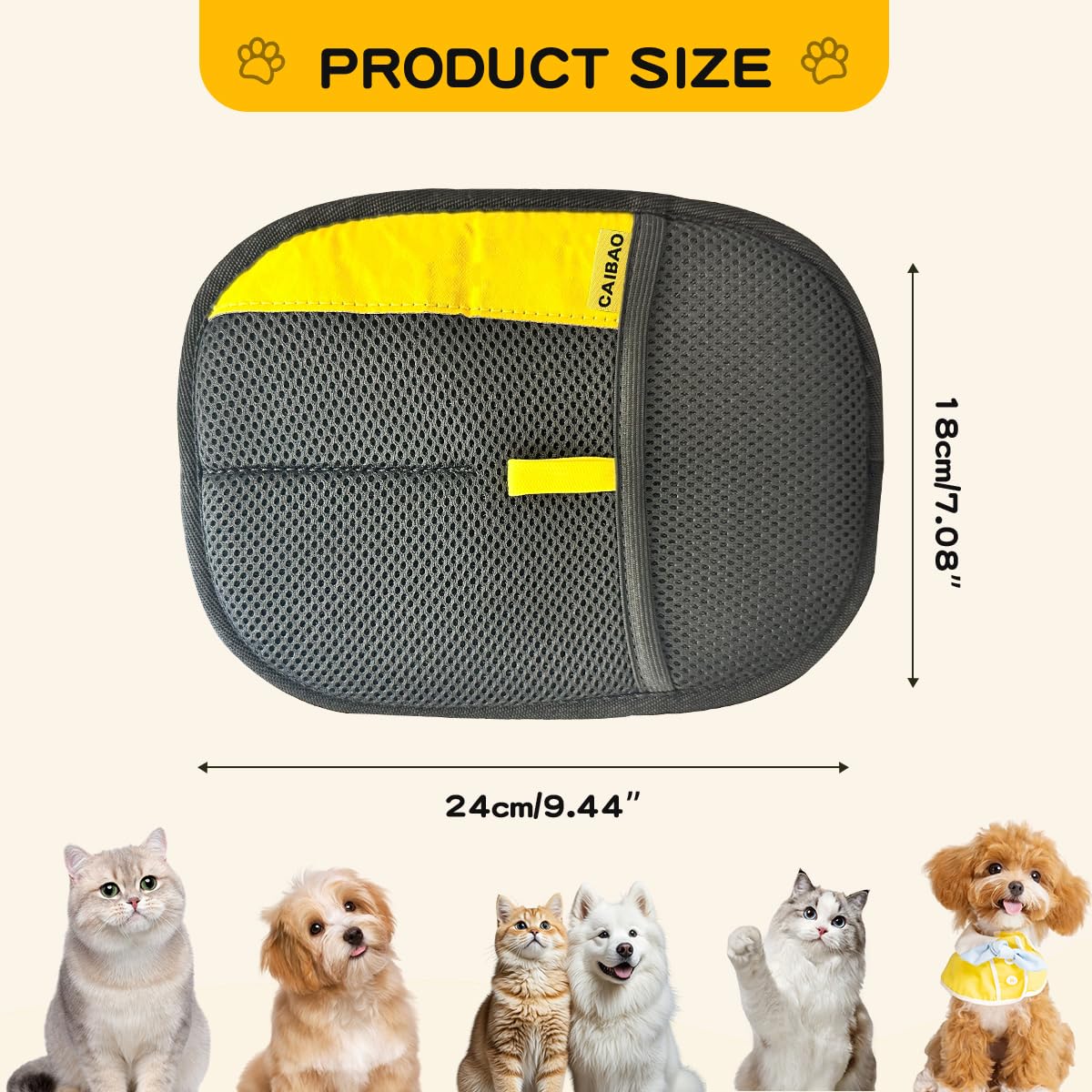 CAIBAO Pet Hair Removal Gloves - Reusable & Washable, 2pcs Black, Effortless Cleaning for Sofa, Clothing, Pet Beds, Ideal for Busy Pet Owners