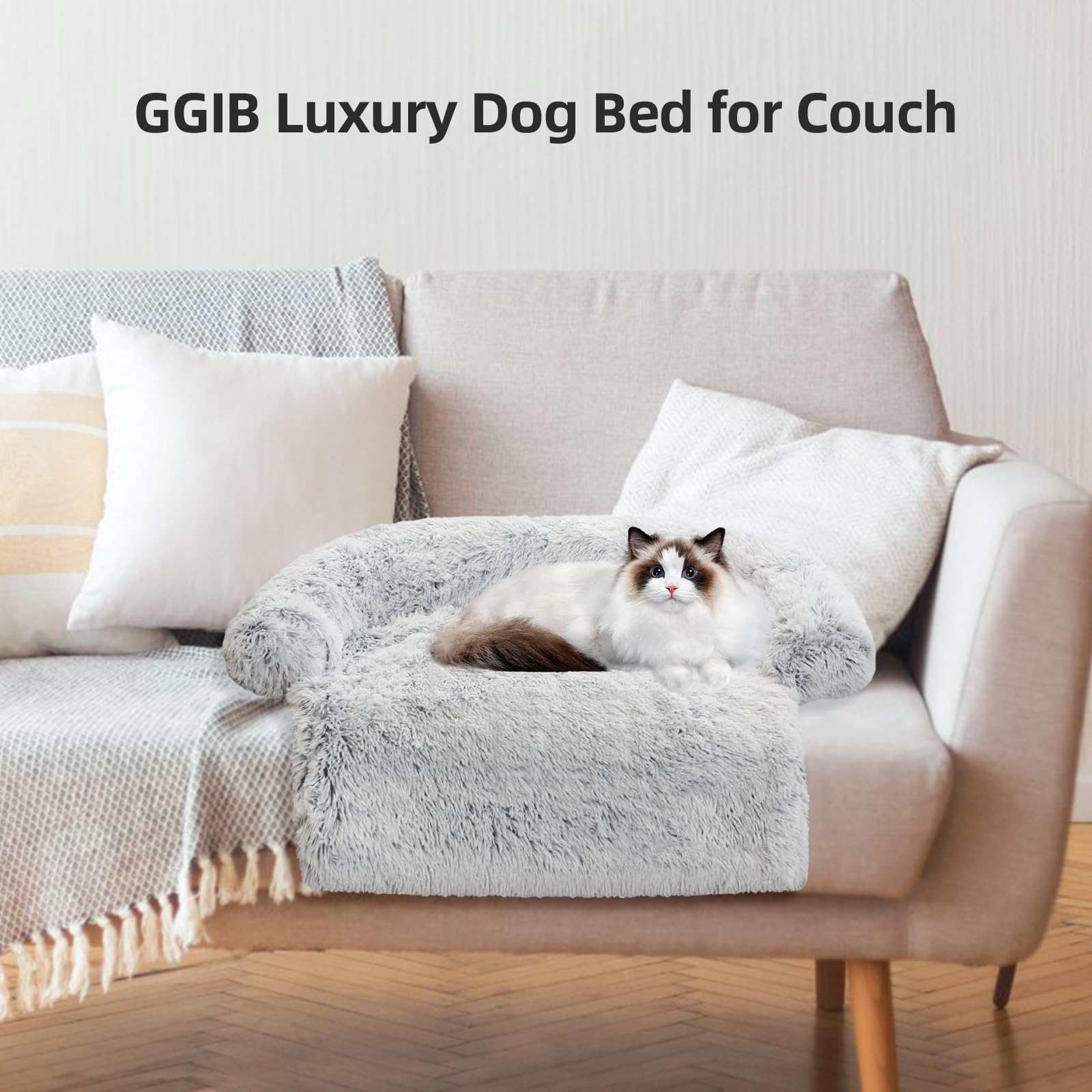 Calming Dog Bed Fluffy Plush Dog Mat For Furniture Protector With Removable Washable Cover For Large Medium Small Dogs And Cats (Xs (31'X23.5'X5'), Light Grey)