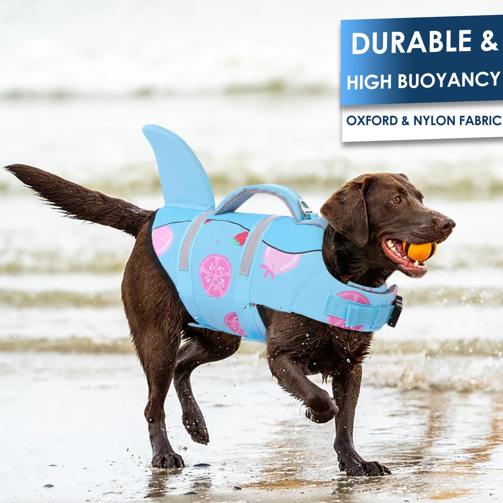 Aofitee Dog Life Vest, Dog Life Jacket Shark, Reflective Puppy Safety Vest With Superior Buoyancy And Rescue Handle, Adjustable