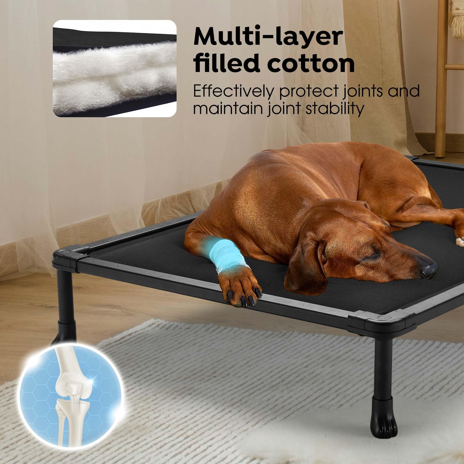 Veehoo Elevated Dog Bed - Chew Proof Metal Cot with Waterproof Mat, 35" x 18", Black, Model CWC2502CP30L