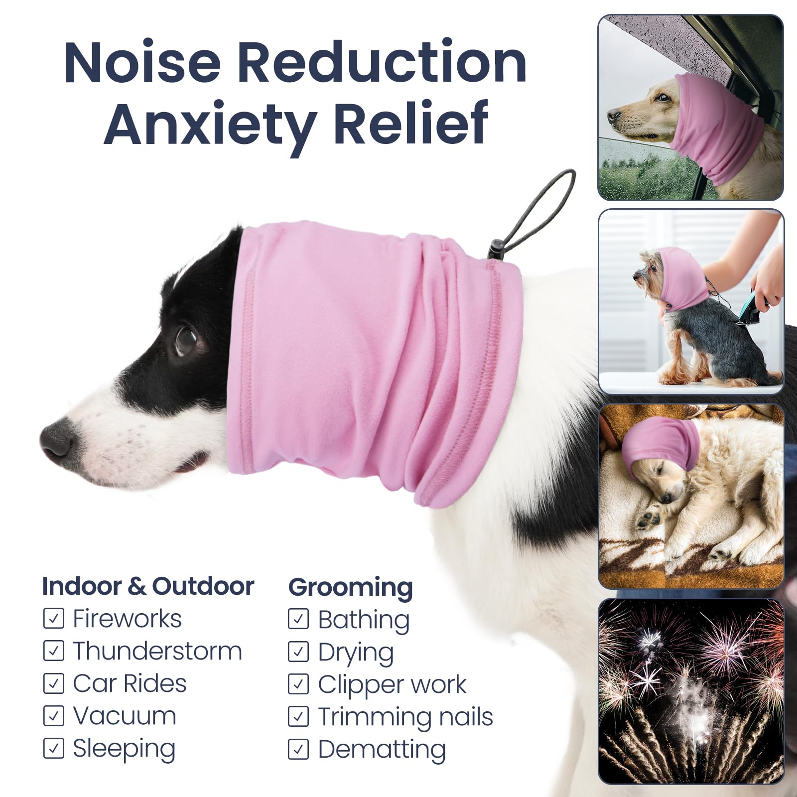 Nanaki Dog Ear Muffs, Calming Head Wraps For Noise Protection, Anti-Slip Adjustable Dog Ear Covers, Pink, S (Head Girth: 8''-10'