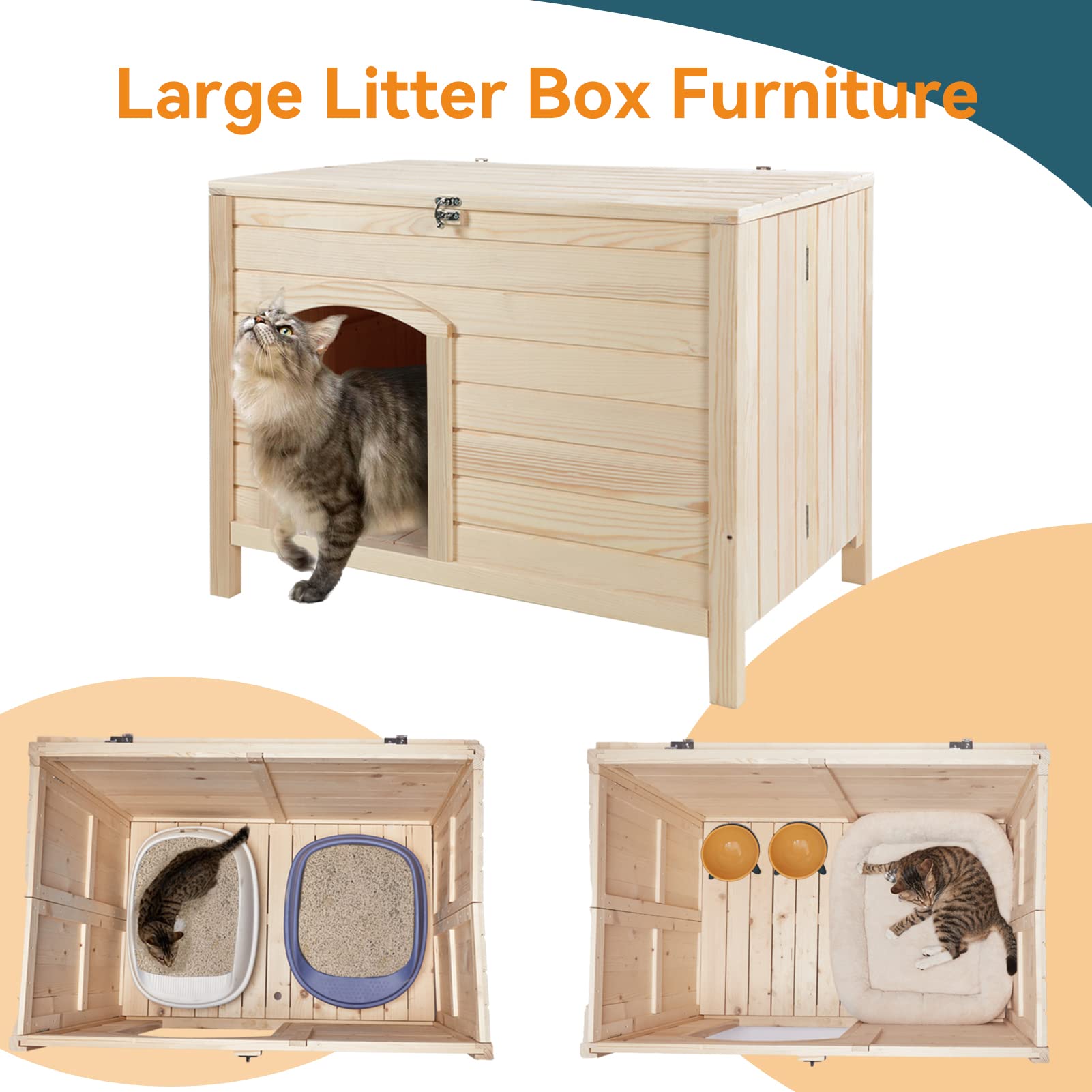 Petsfit Large Cat Litter Box Furniture Hidden,No Tools Required Assembly,Cat Washroom Furniture With Top Opening,Wooden Pet Hous