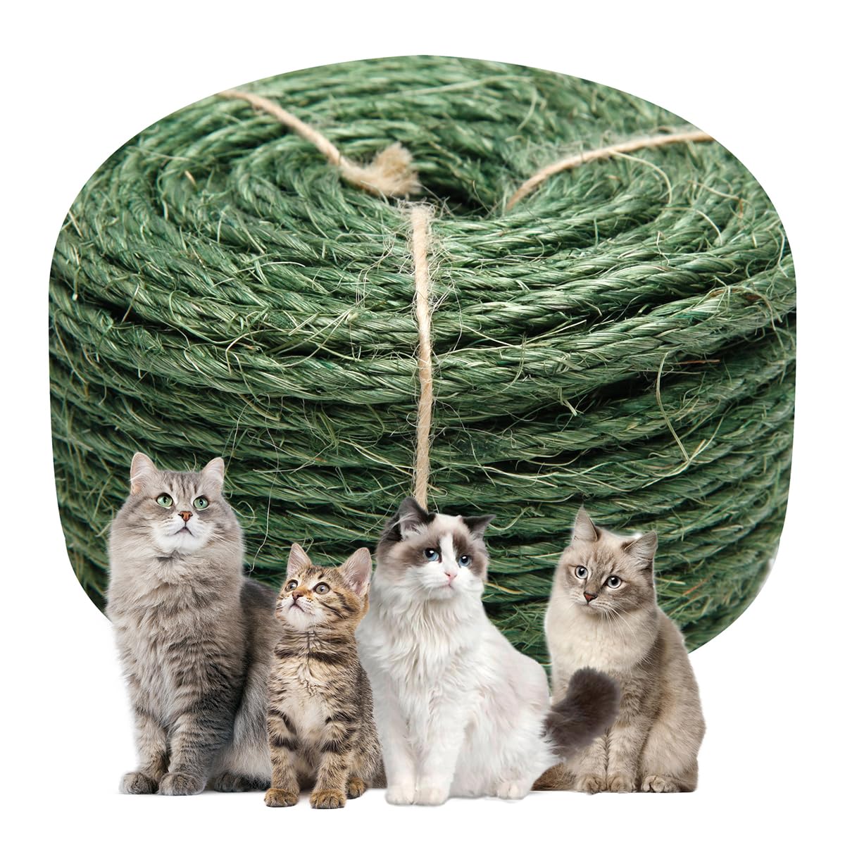 Green Sisal Rope 1/4 Inch By 164-Feet For Cat Scratching Post Tree Tower Replacement Repair And Replace, Diy Hemp Twine Rope For