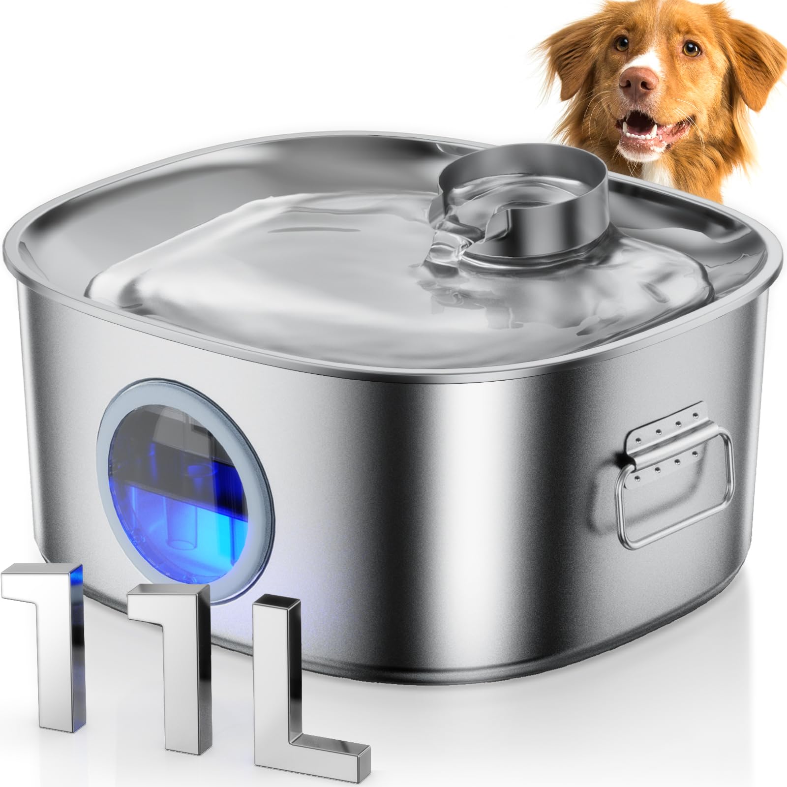 Dog Water Fountain Stainless Steel, 11L/2.8Gal Large Pet Water Fountain For Large Dogs Inside, Dog Fountain Water Bowl Automatic