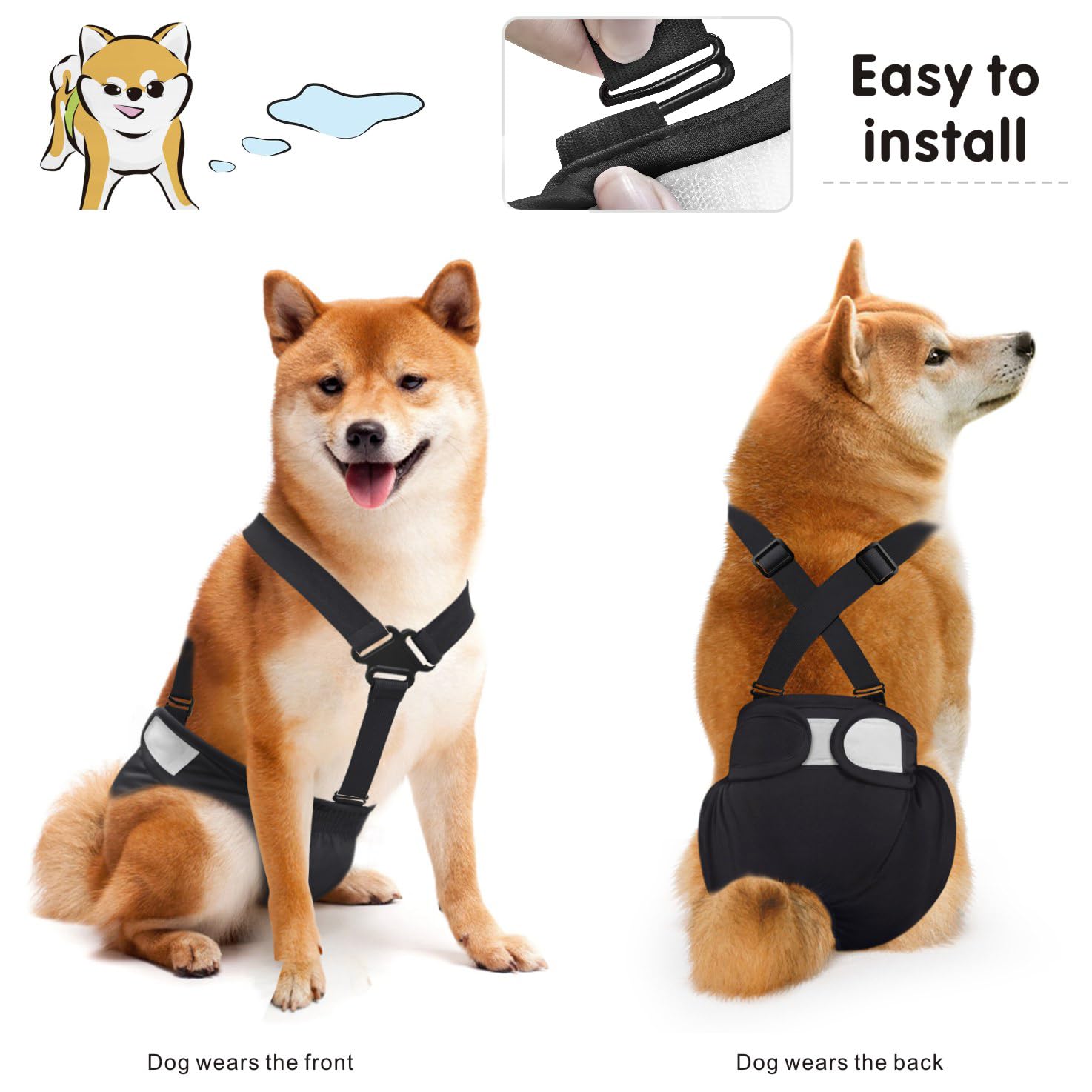 Idepet Female Dog Diapers With Suspender Detachable, 3 Pack Washable Reusable Girl Doggie Diapers For Small Medium Female Dog In