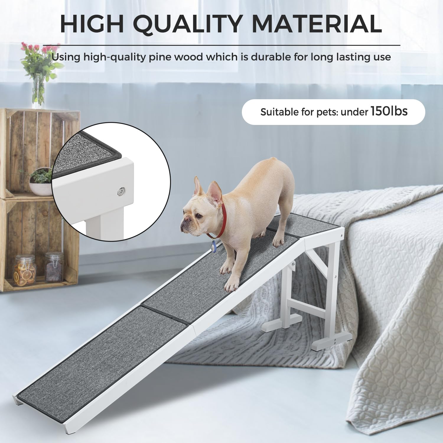 Mewang Dog Ramp For Bed - Pet Ramp For Dogs With Non-Slip Carpet And Top Platform - 74'' Long Dog Ramps For Small Dogs Medium Do