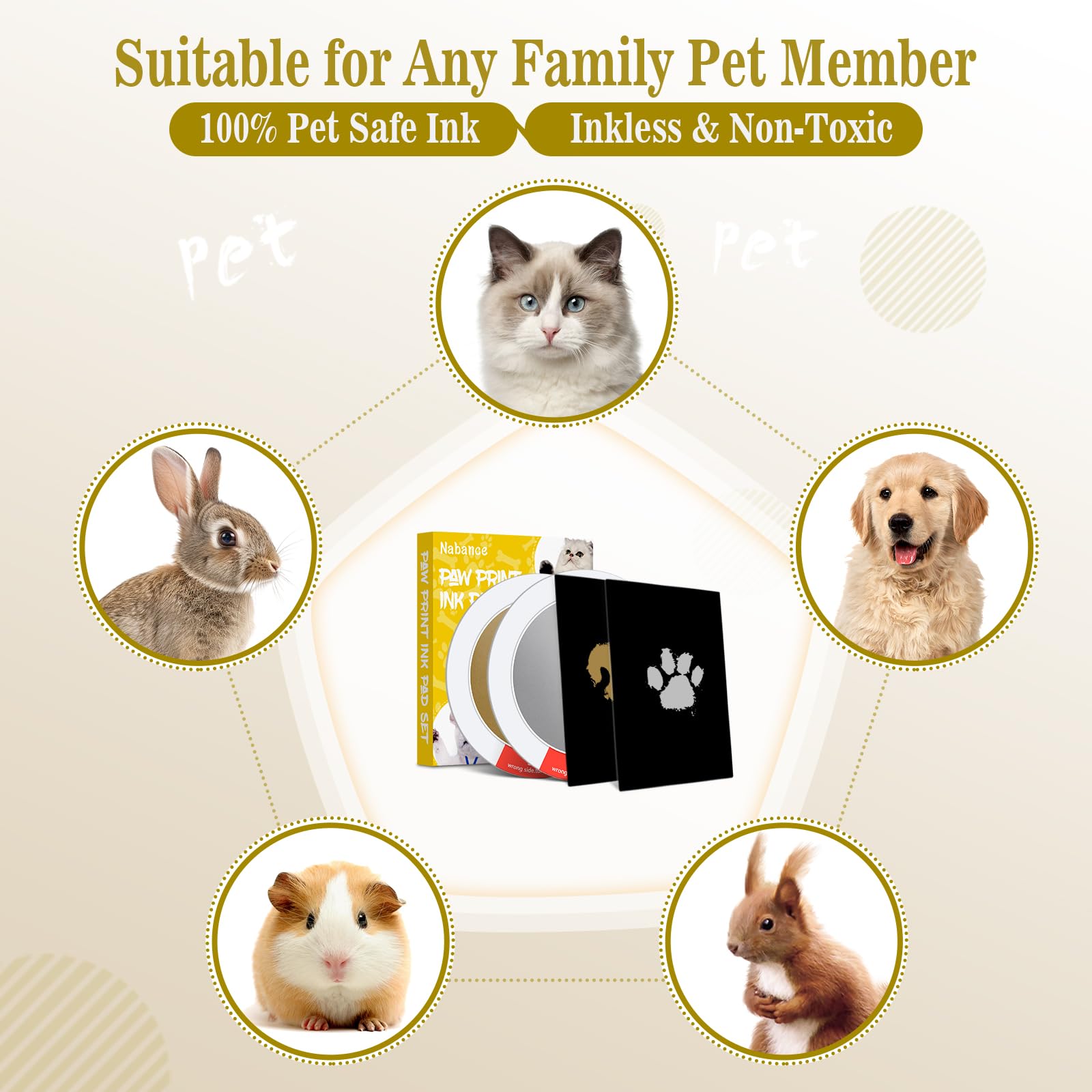 Nabance Paw Print Kit, Dog Nose Print Kit, Mess-Free Gold & Silver Paw Print Ink Pads, 8Pcs Pet Paw Print Impression Kit with Ph