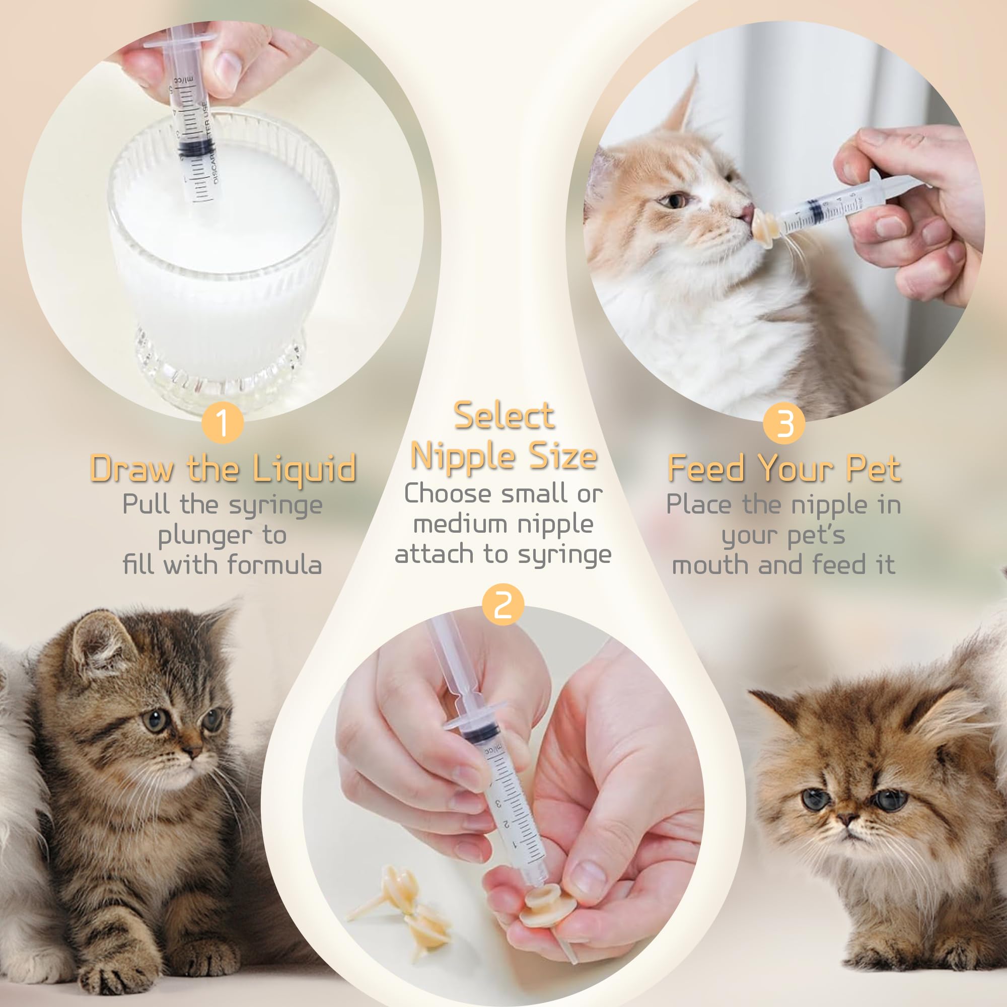 Kitten Bottles for Nursing,Puppy Bottles and Syringes for Nursing Puppy Milk, Anti-Choking Puppy Feeder Design,with 5pcs Replace