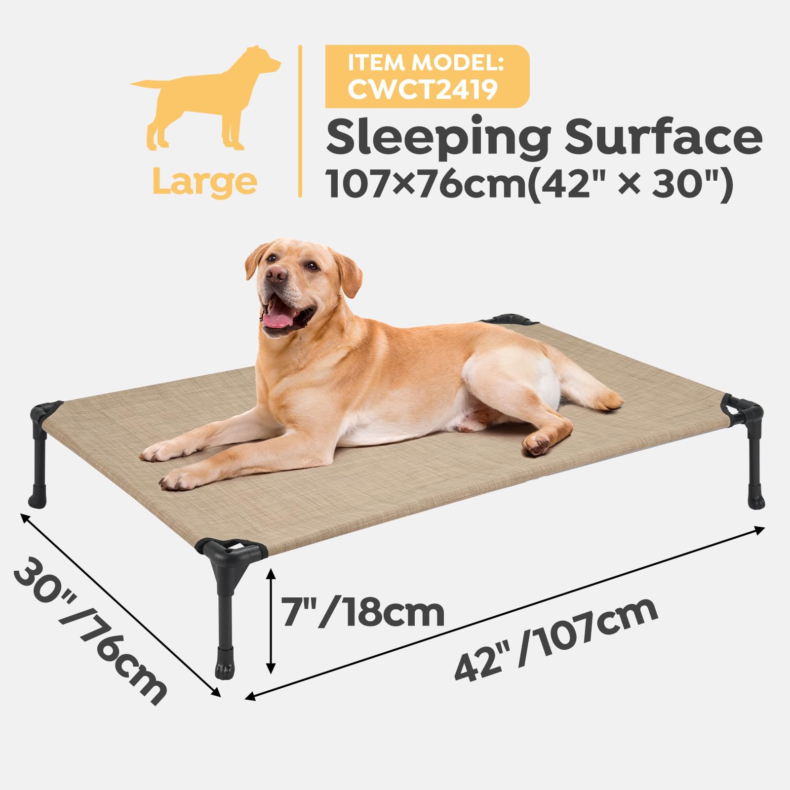 Veehoo 2 Pack Raised Dog Bed, Cooling Elevated Dog Bed, Portable Pet Cot With Washable & Breathable Mesh, No-Slip Feet, Durable Dog Cots Beds For Large Dogs, 42' X 30', Beige Coffee, Cwc1803-L