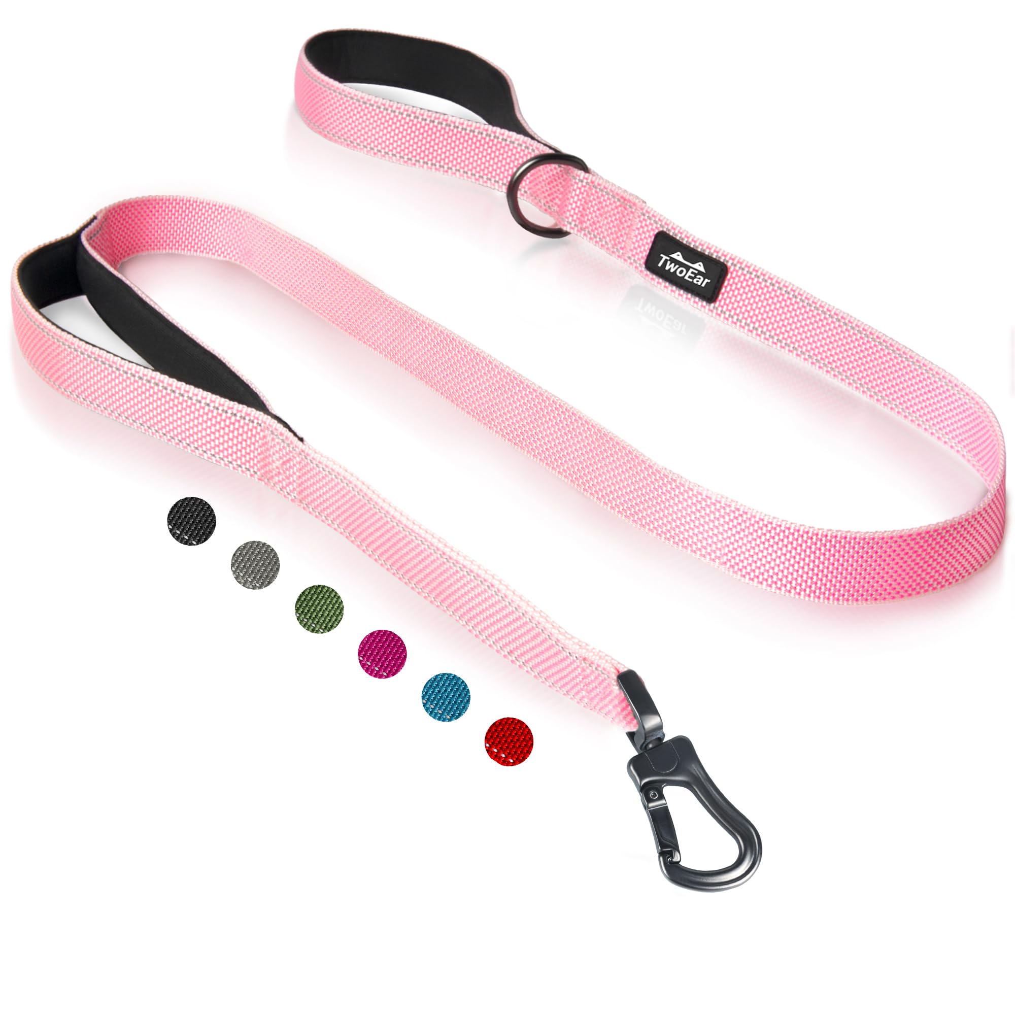 Twoear 6Ft 1In Strong Pink Dog Leash With 2 Padded Handles, Traffic Handle Extra Control, Comfortable Soft Dual Handle, Auto Lock Hook, Reflective Walking Lead For Small Medium And Large Dogs