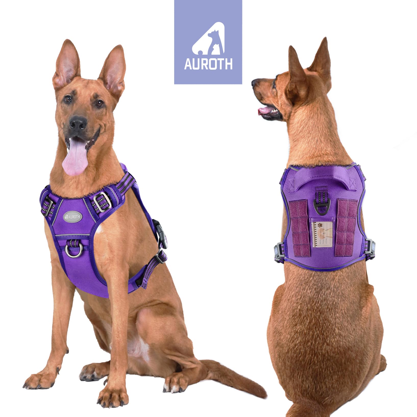 AUROTH Tactical Dog Harness for Large Dogs, No Pull, Adjustable, Reflective, Nylon, Size L, Purple