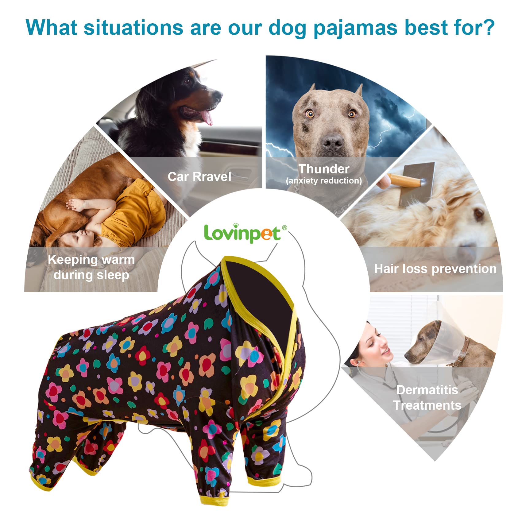 Lovinpet Post Surgery Onesie For Dogs Medium - Anxiety Calming Anti Licking Dog Pajamas, Lightweight Fabric, Vintage Happy 2 Qui