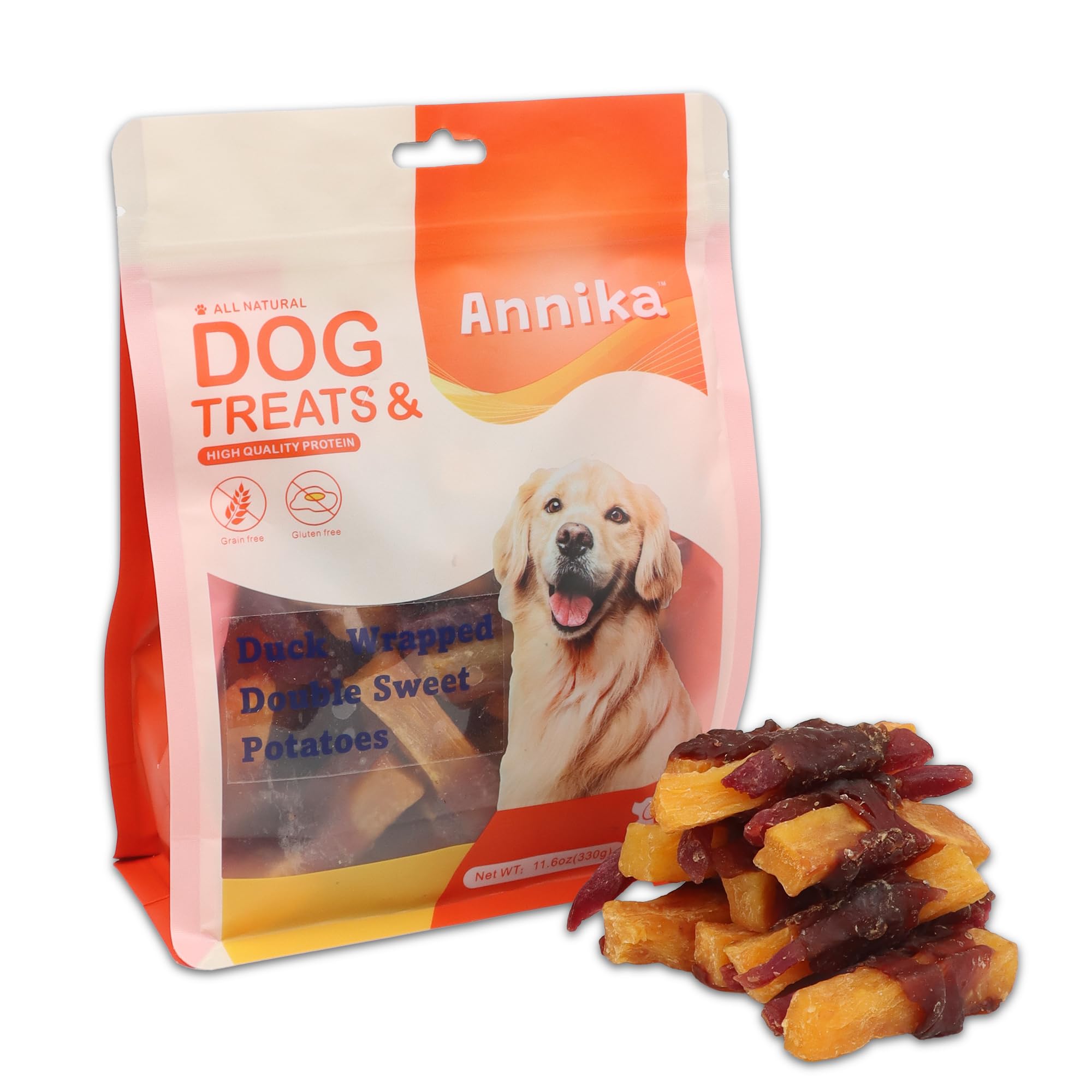 Duck Wrapped Double Sweet Potato Dog Treats - High Protein, Low Fat Chews for Training - Sweet Potato Jerky Dog Treats for Small
