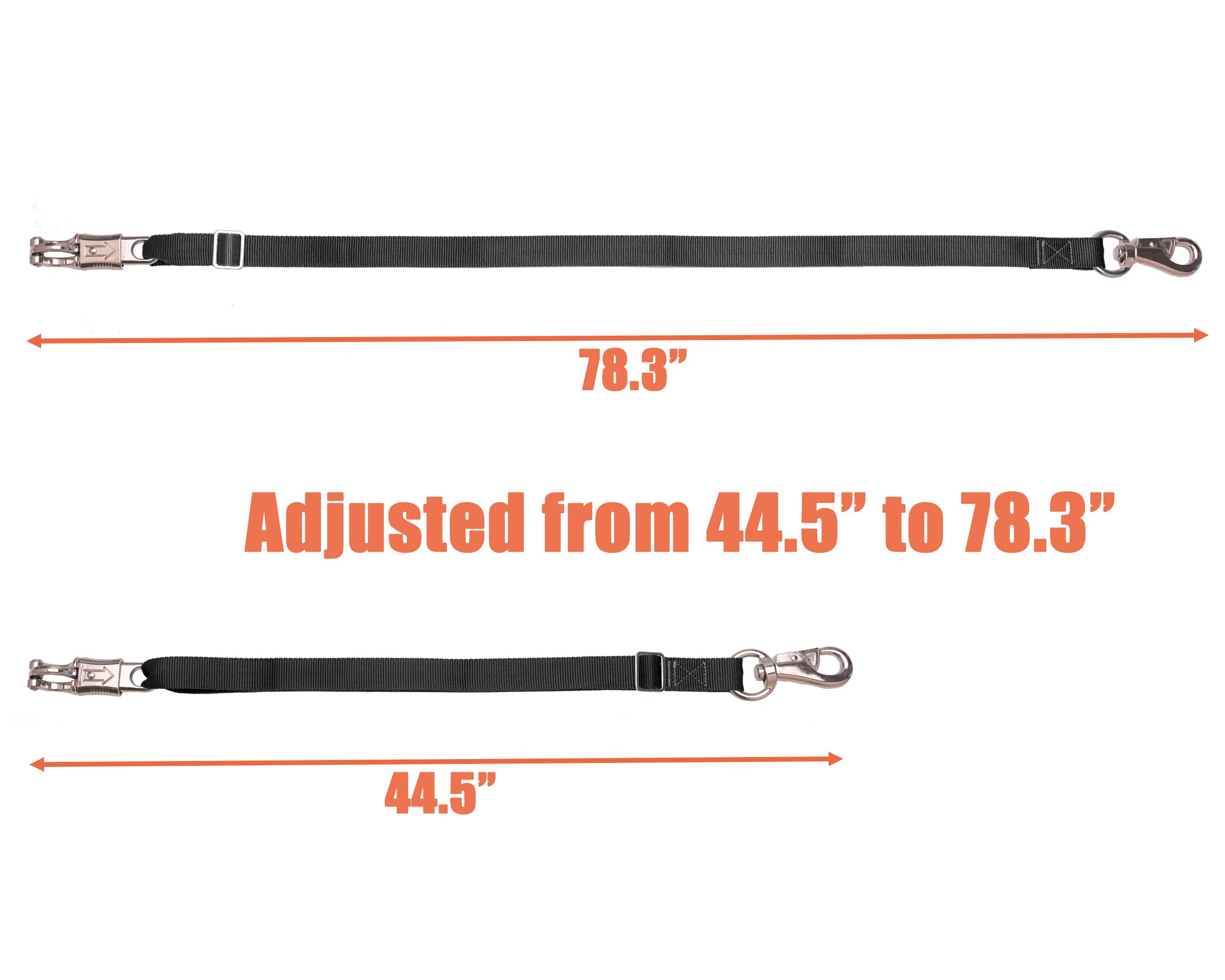 Loaged Adjustable Nylon Cross Ties (2 Pack)-Cross Tie With Panic Snap And Bull Snap - Adjusts From 44.5' To 78.3' (Black)