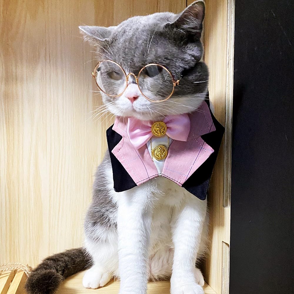 Gallarato Dog & Cat Formal Wedding Bandana Collar With Bow Tie & Sunglasses (Pink)